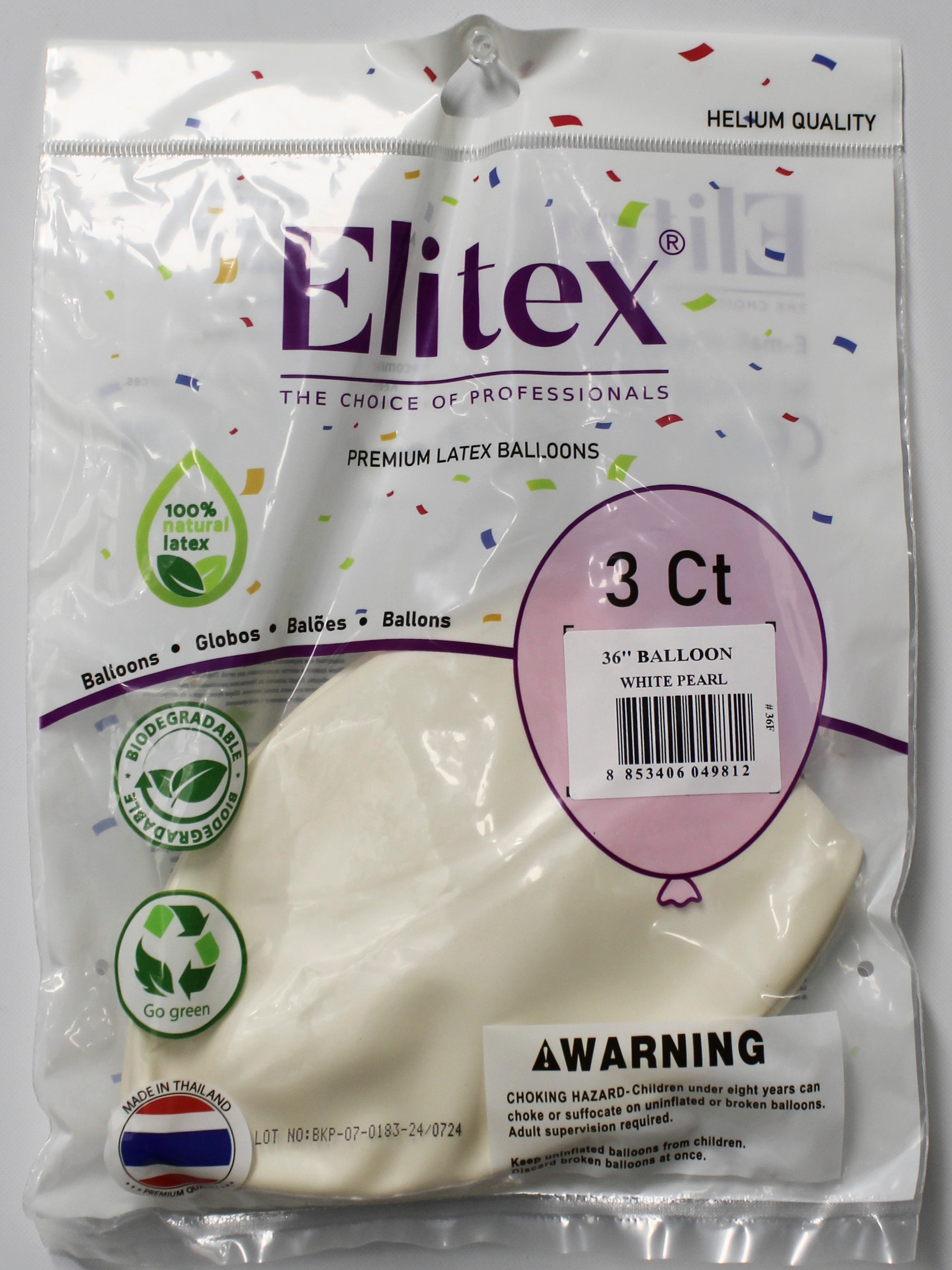 ELITEX 36" WHITE PEARL ROUND BALLOON, 3 PACK