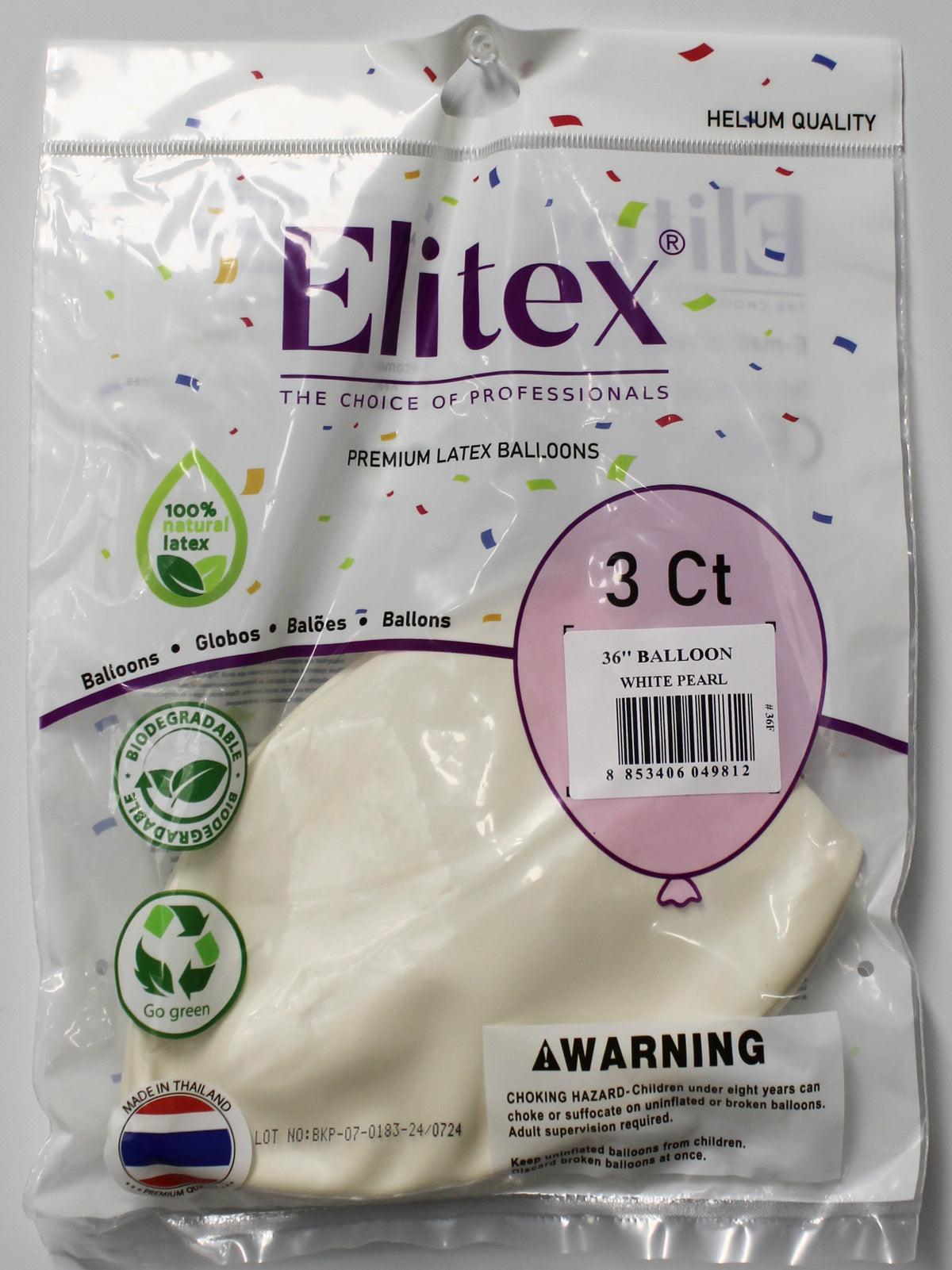 ELITEX 36" WHITE PEARL ROUND BALLOON, 3 PACK