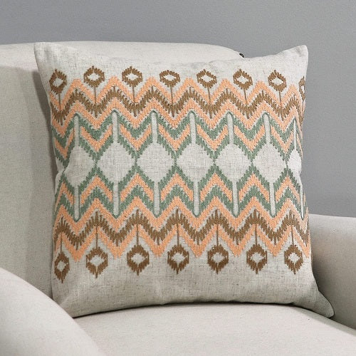 GEOMETRIC PATTERN EMBROIDERED 18" PILLOW COVER