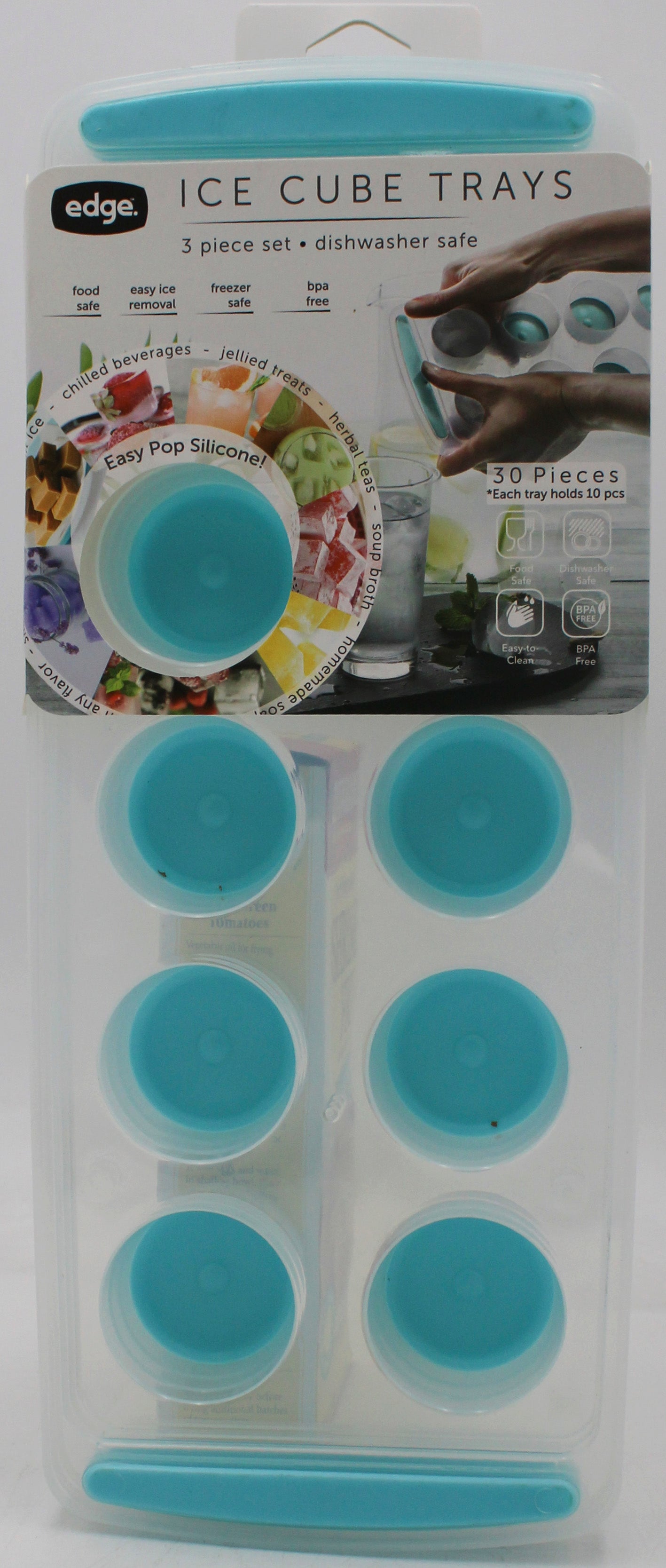 EDGE 3PK JUMBO ROUND POP OUT ICE PACK TRAY -TEAL
