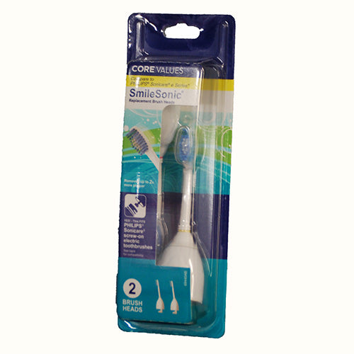 CORE VALUES SMILESONIC REPLACEMENT BRUSH HEADS 2PK (FITS PHILIPS SONICARE)