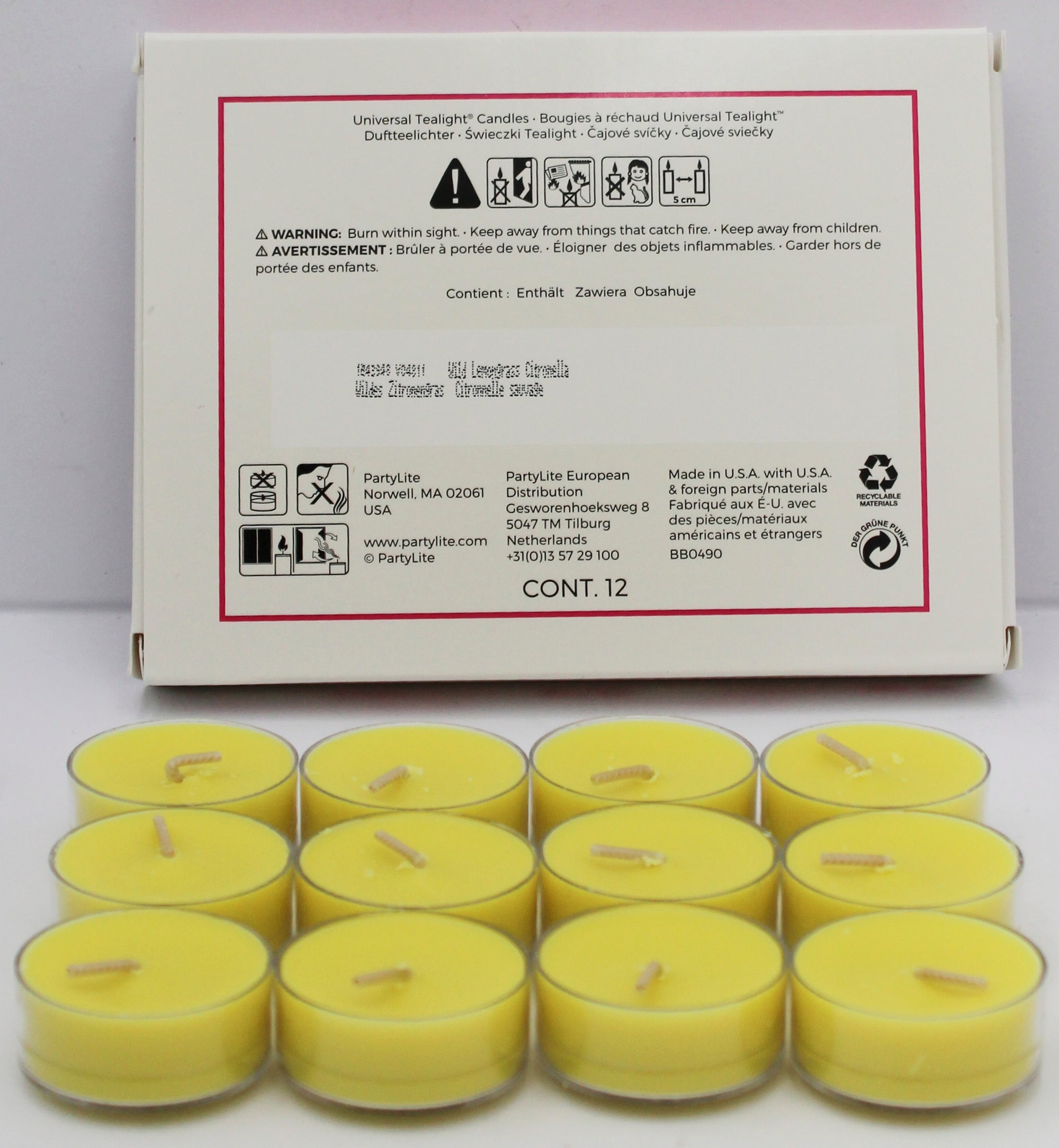 PARTYLITE WILD LEMONGRASS UNIVERSAL 12-PIECE TEALIGHT CANDLES