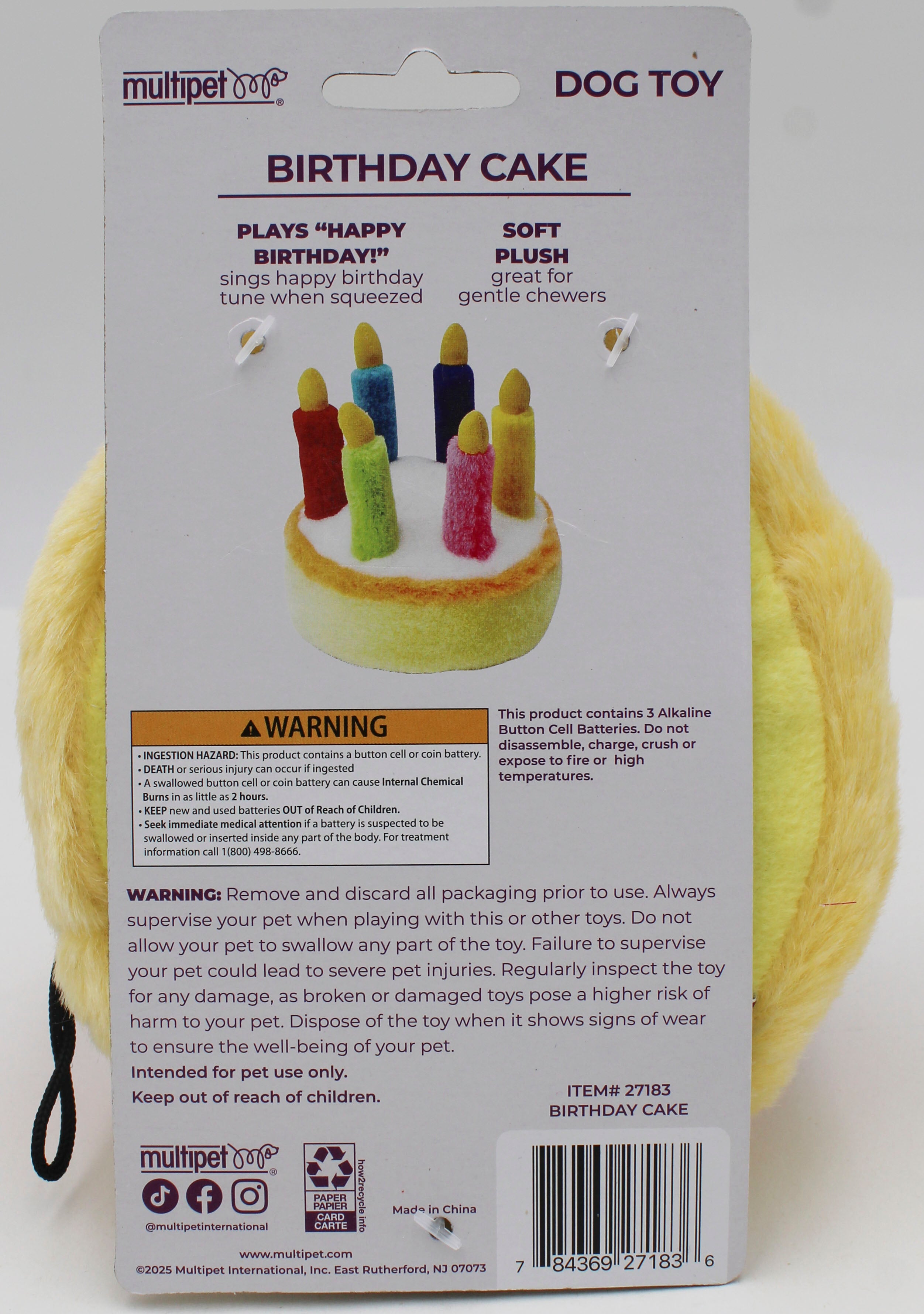 MULTIPET HAPPY BIRTHDAY CAKE 6 CANDLES  DOG TOY - 5.5"