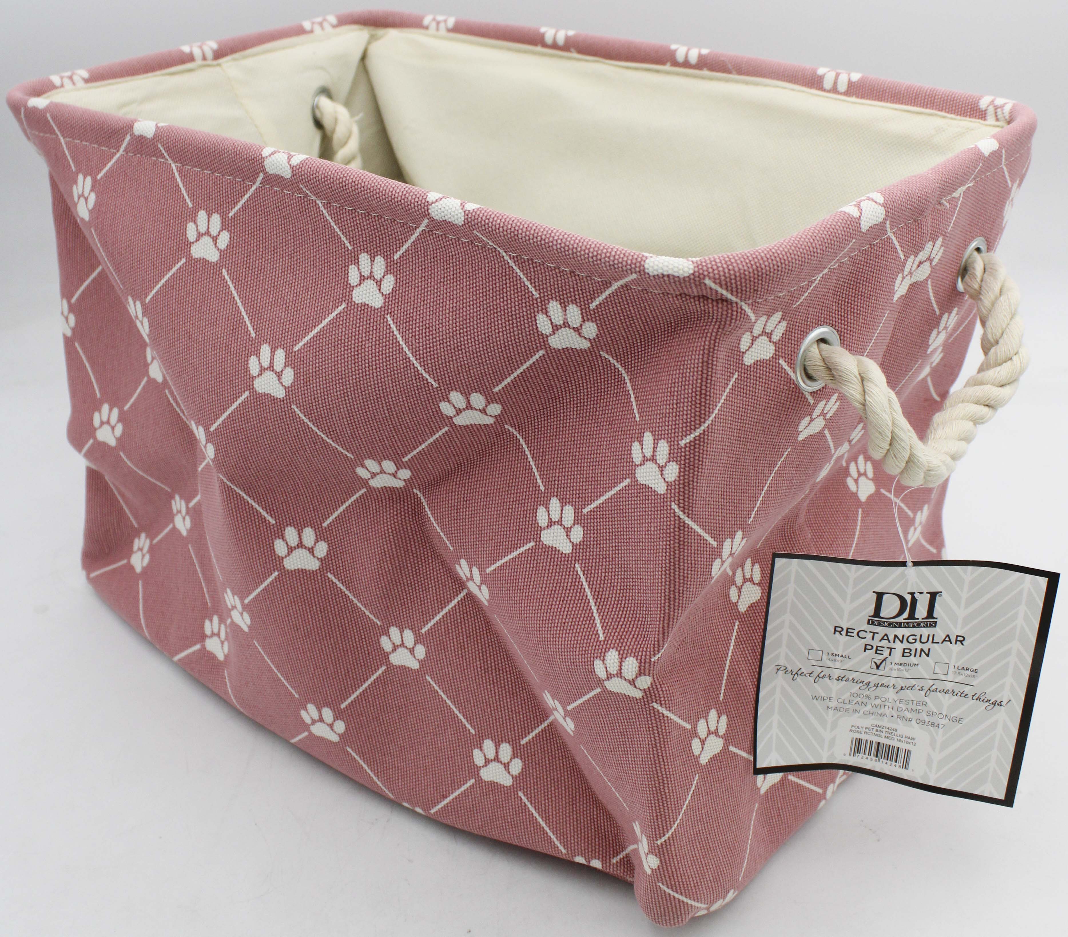 POLYESTER PET BIN TRELLIS PAW ROSE RECTANGLE MEDIUM 16x10x12