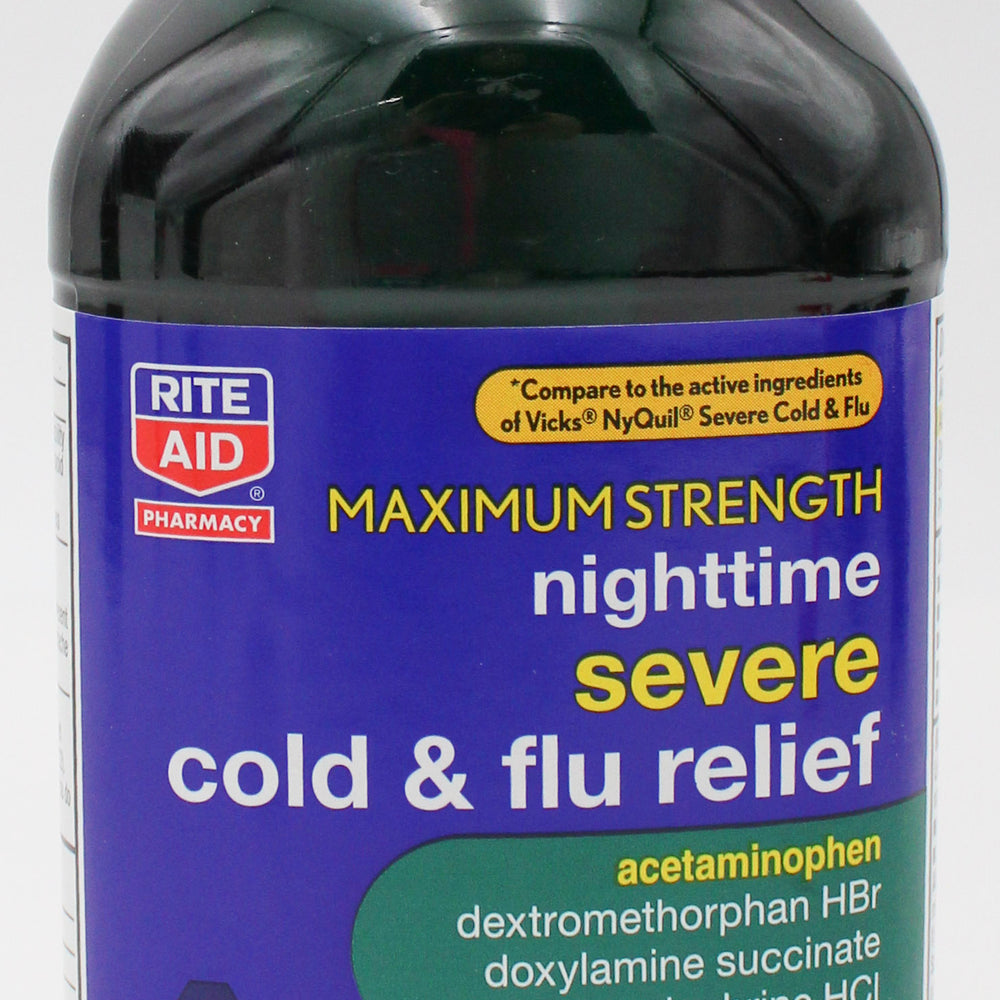 RITE AID NIGHTTIME SEVERE COLD & FLU RELIEF MAXIMUM STRENGTH 12oz EXP 12/31/2026 COMPARES TO NyQuil