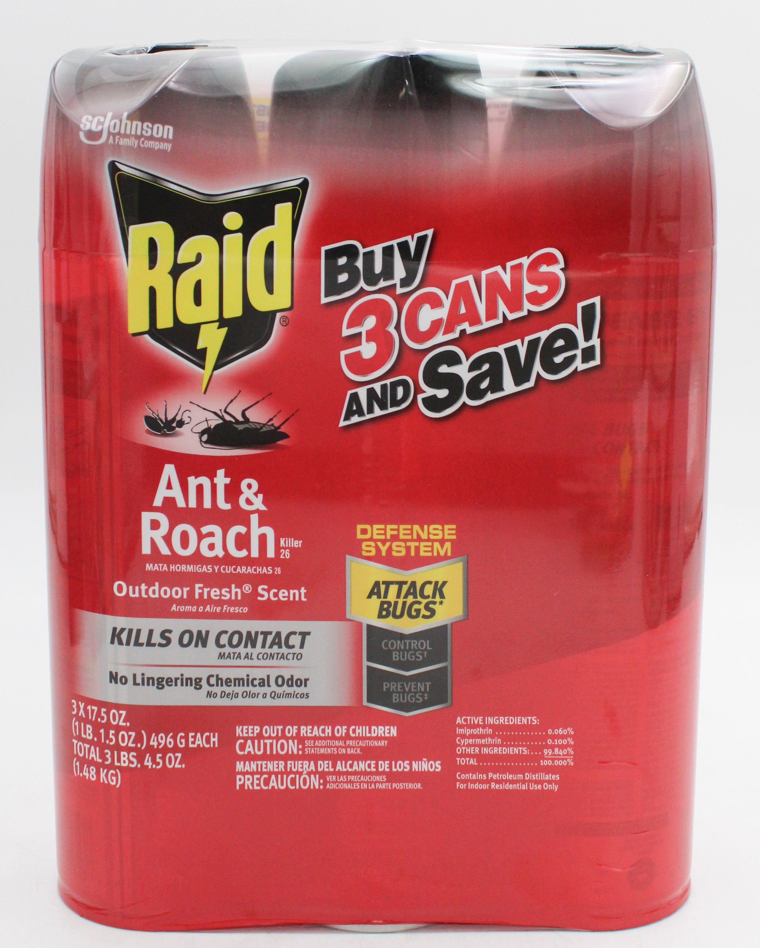 SP PEST2025 RAID ANT & ROACH 3CT 17.5oz FRESH DISPLAY