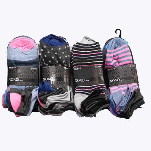 XOXO 10PK SOCKS DARK STRIPES/DOTS ASST SIZE 9-11   PP $24.00