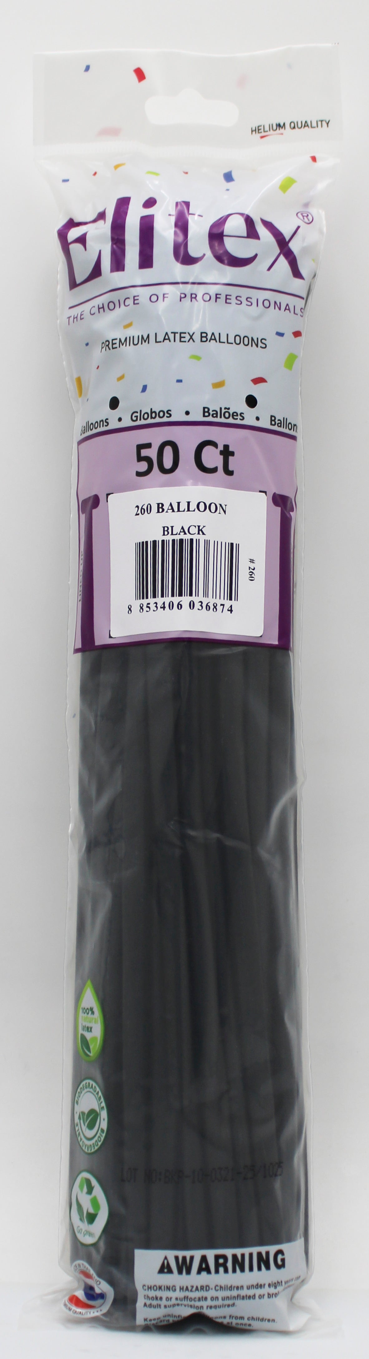 ELITEX 260" BLACK MODELLING BALLOON, 50 PACK