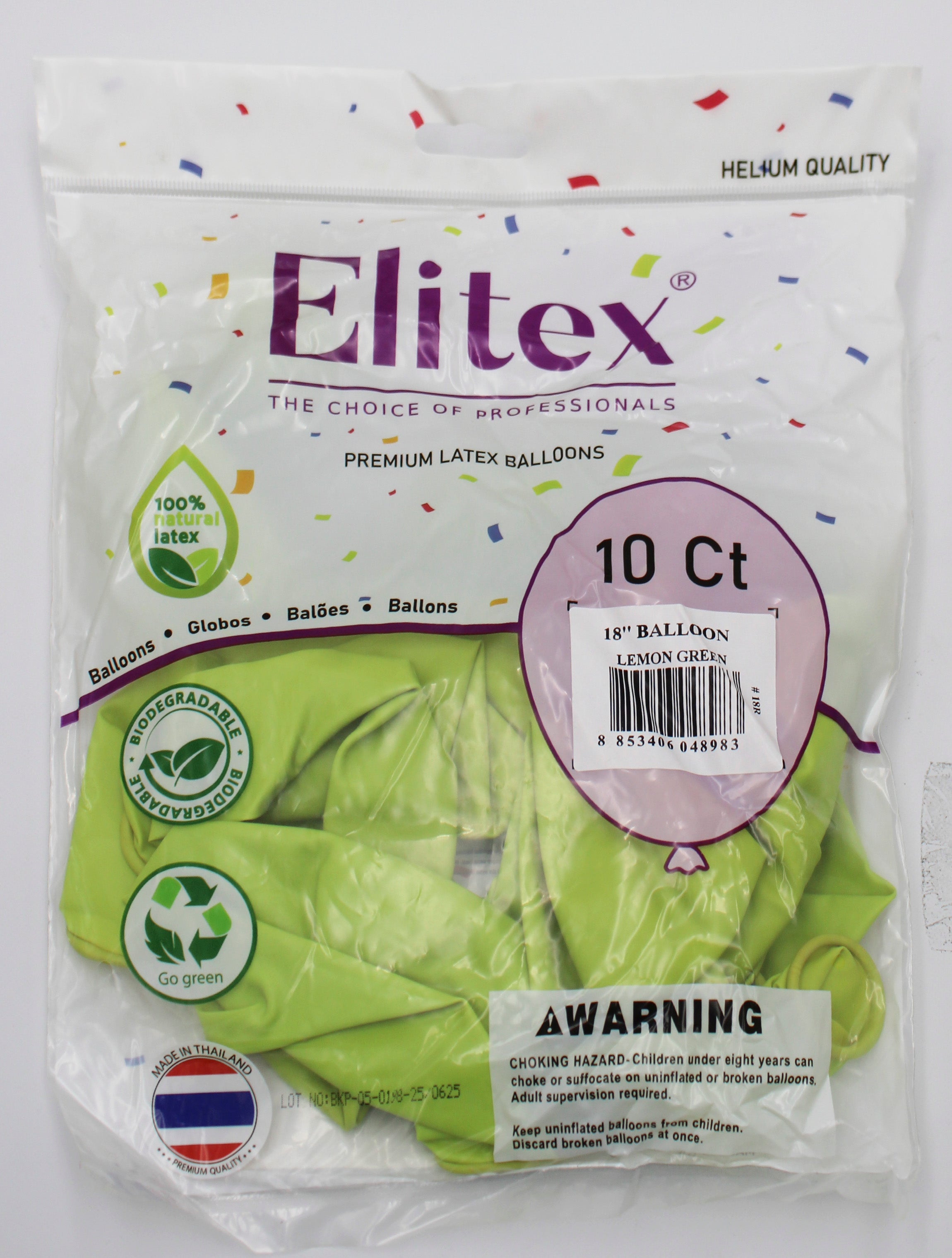 ELITEX 18" PASTEL LEMON GREEN ROUND BALLOON, 10 PACK