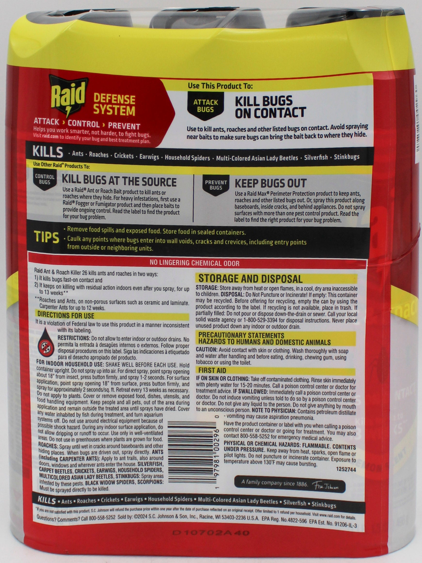 SP PEST2025 RAID ANT & ROACH 3CT 17.5oz LEMON SD