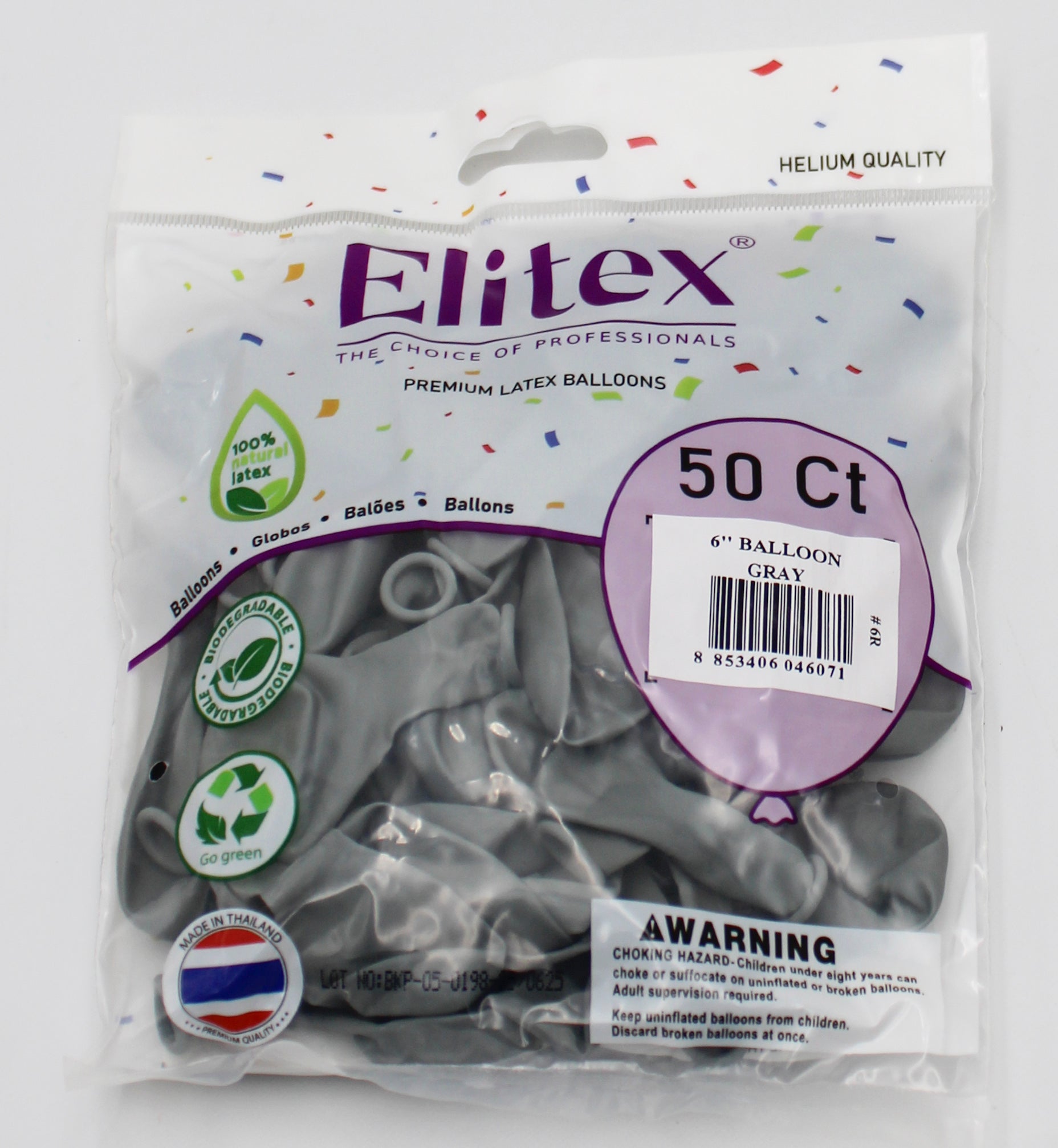 ELITEX 6" GRAY ROUND BALLOON, 50 PACK