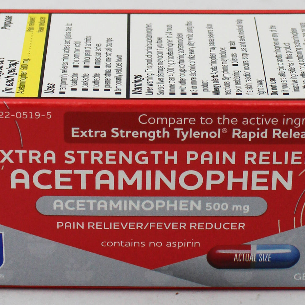 RITE AID PAIN RELIEF ACETAMINOPHEN EXTRA STRENGTH QUICK RELEASE GELCAPS 50ct EXP 6/15/2027 COMPARES TO Tylenol