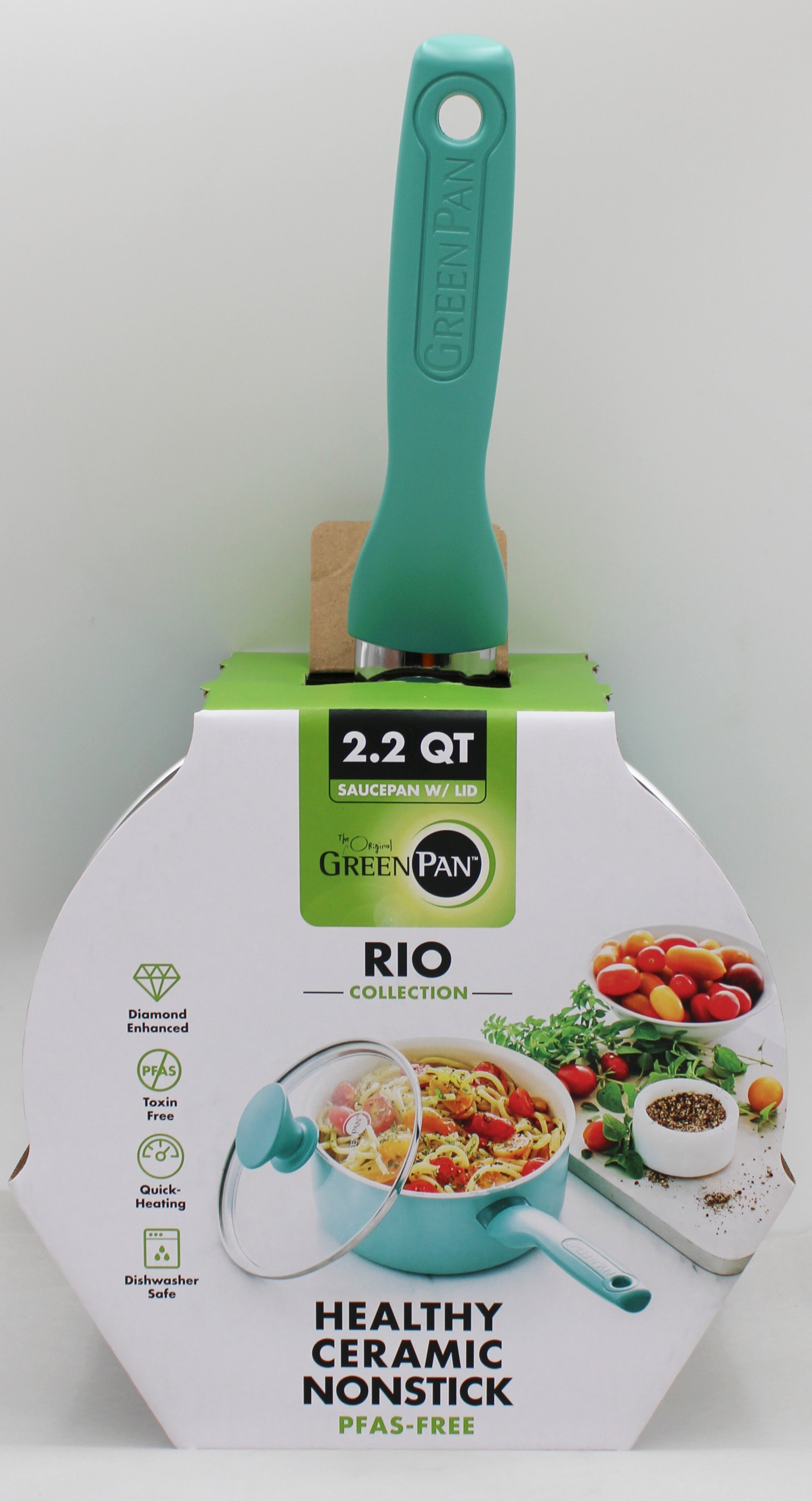 GREENPAN RIO CERAMIC NS 2QT SAUCEPAN W/ LID - TURQUOISE NI