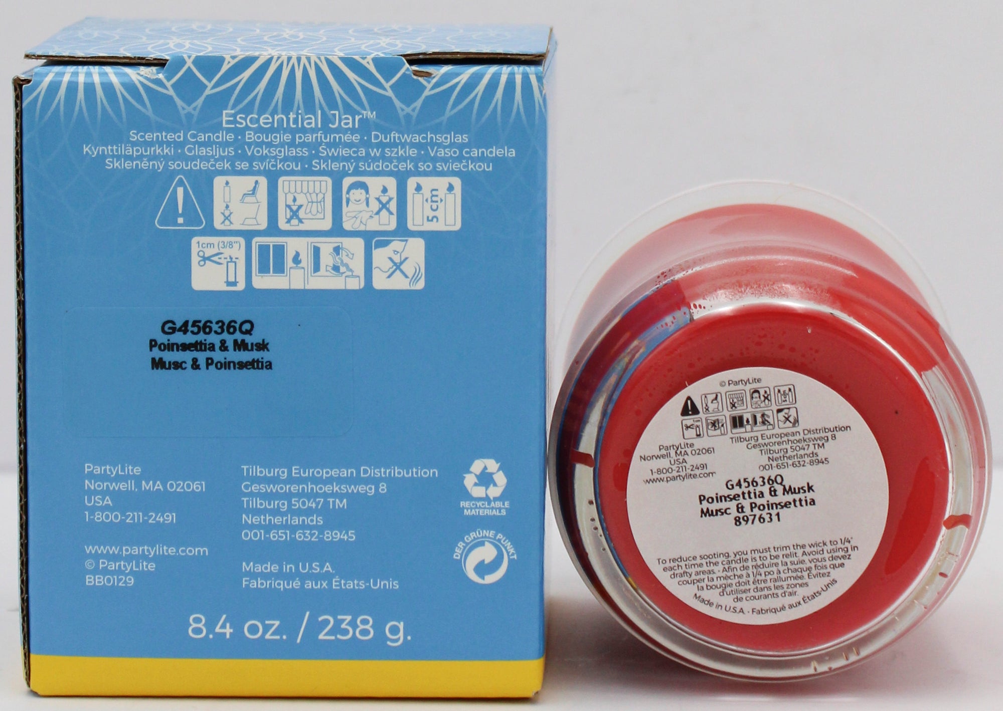 PARTYLITE POINSETTIA & MUSK ESSENTIALS JAR SCENTED CANDLE 8.4oz