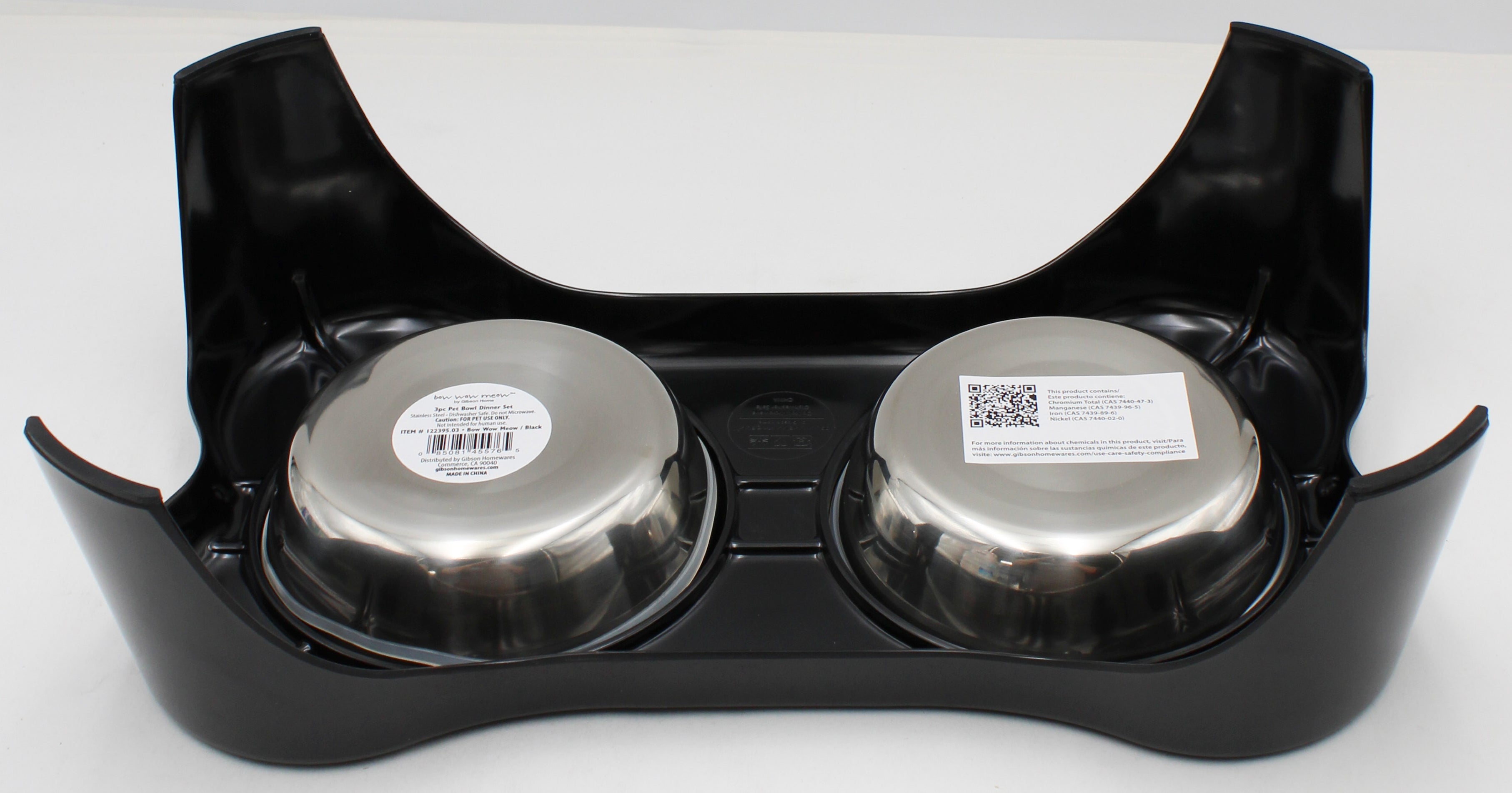GIBSON HOME BOW WOW MEOW 3pc ELEVATED PET BOWL SET BLACK NI