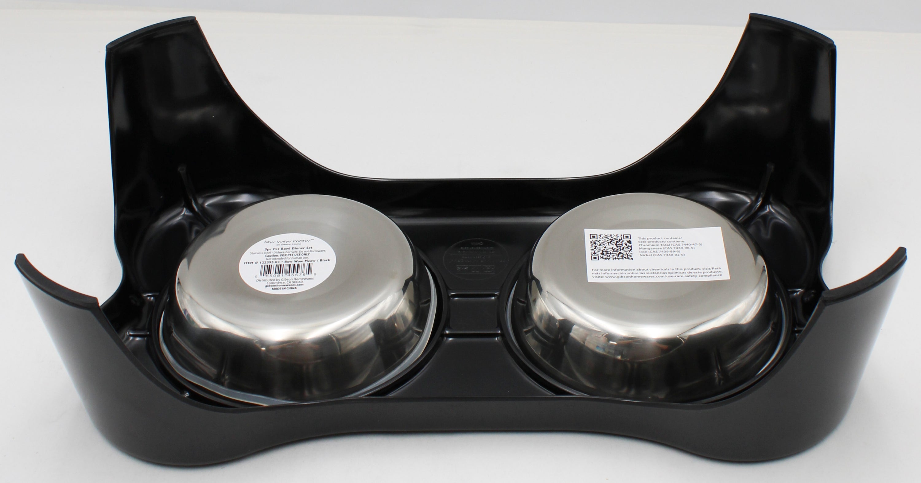 Gibson Home Bow Wow Meow 3pc Elevated Pet Bowl Set Black