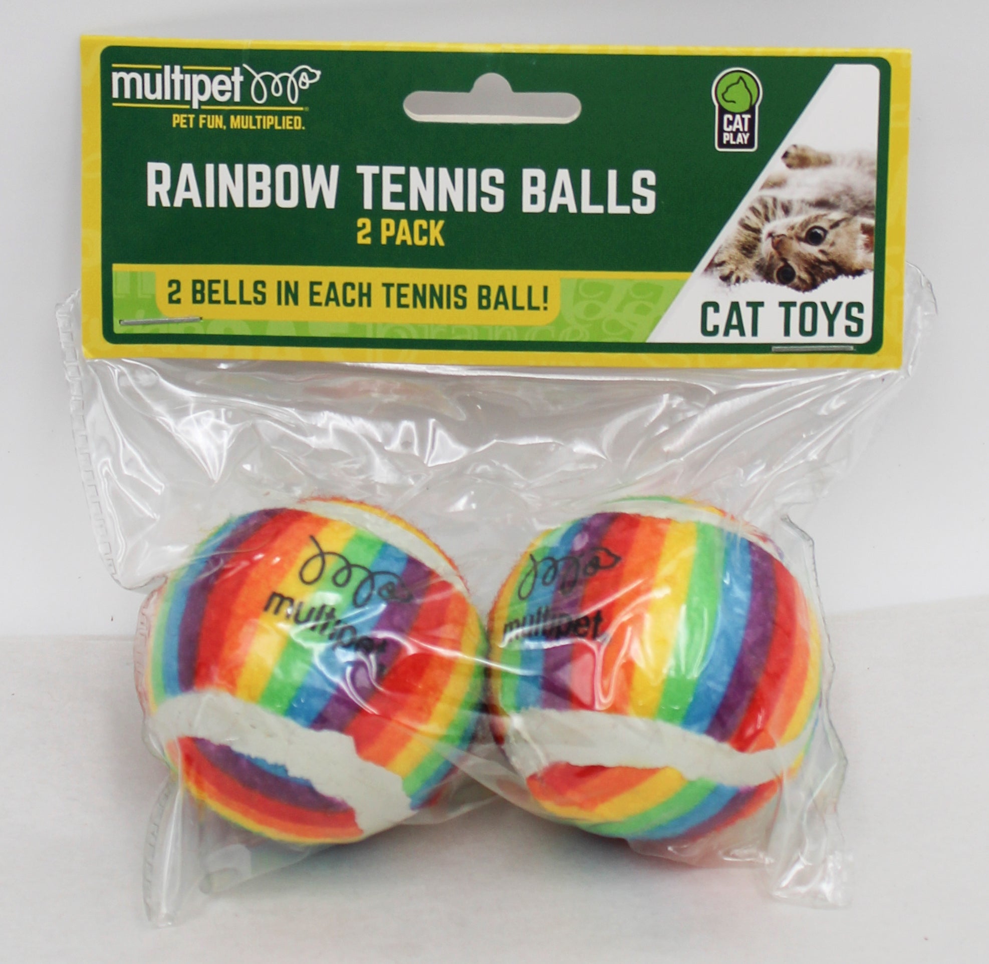Multipet Rainbow Tennis Ball Cat Toy 2 Pack