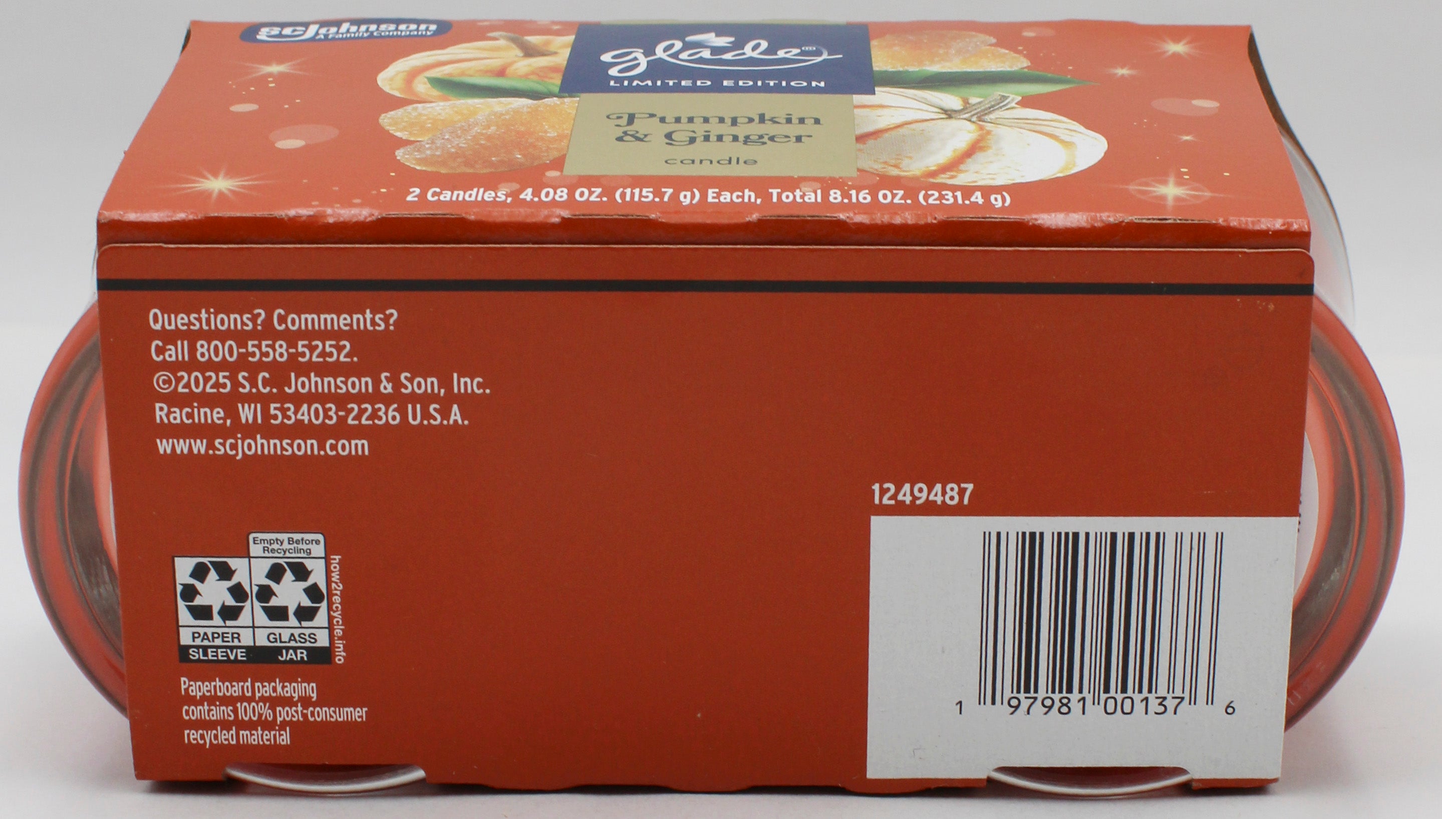 GLADE CANDLE PUMPKIN & GINGER 2ct 4.08oz US