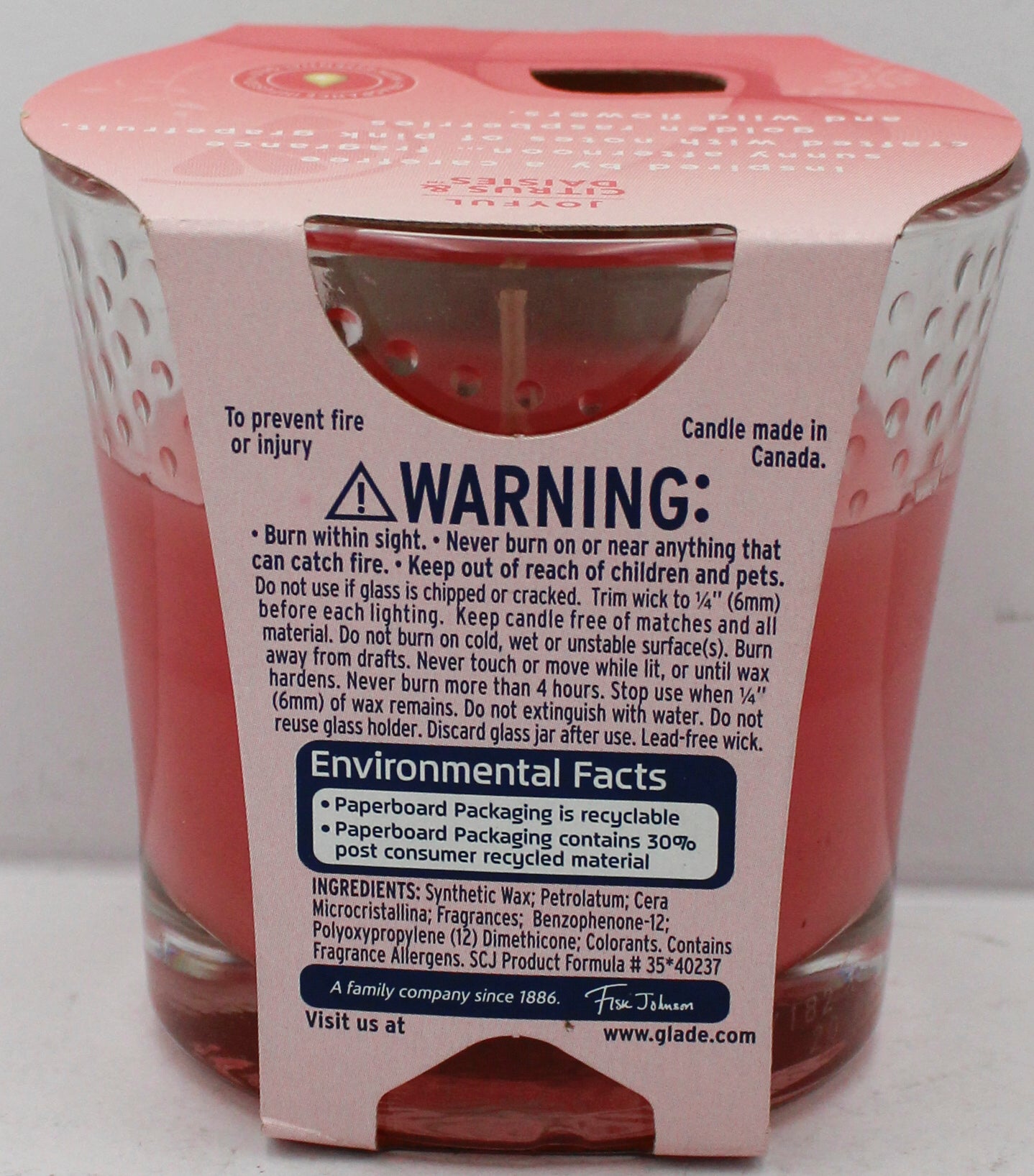 GLADE CANDLE 3.4oz. JOYFUL CITRUS DAISIES PP$4.99