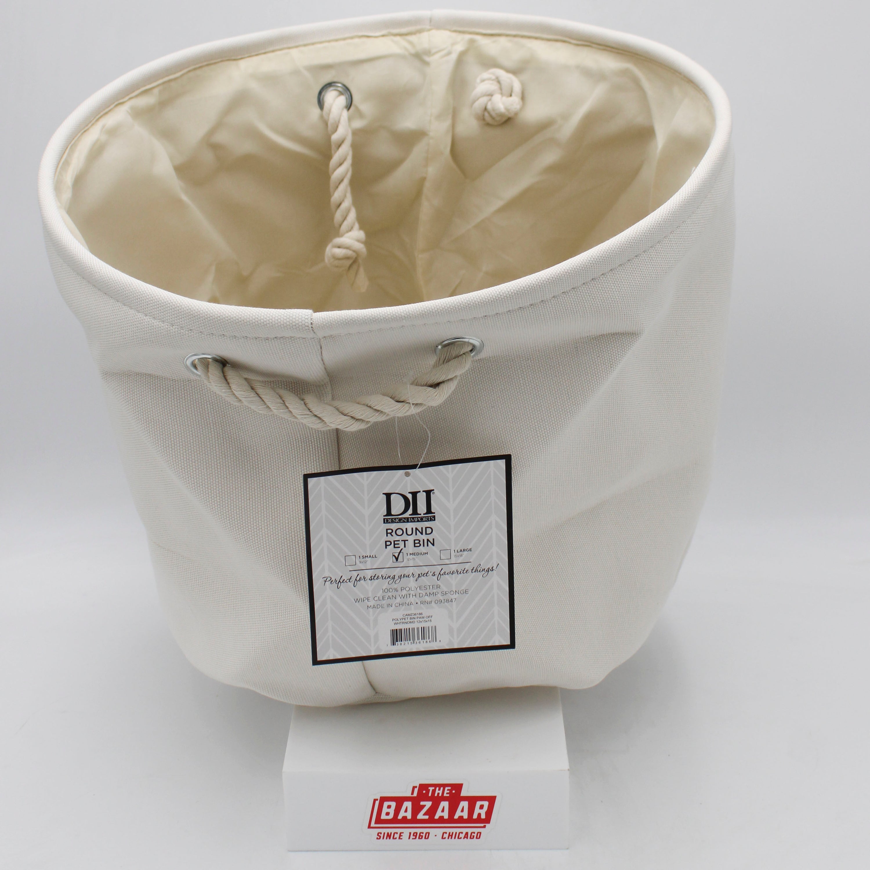 POLYESTER PET BIN PAW OFF WHITE ROUND MEDIUM 12x15x15