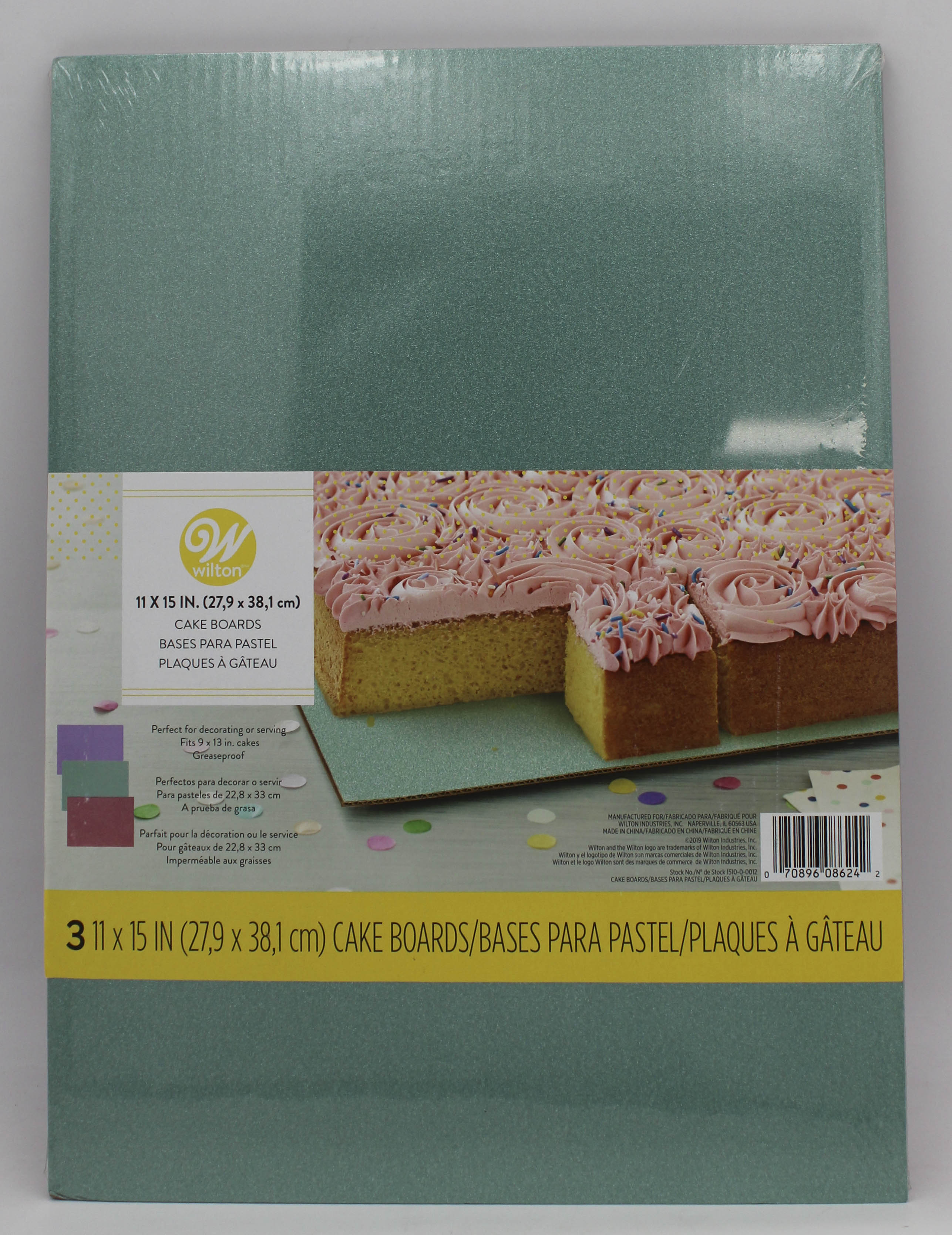 WILTON CAKE BOARD ASSORTED GLITTER 11X15IN 3CT NI