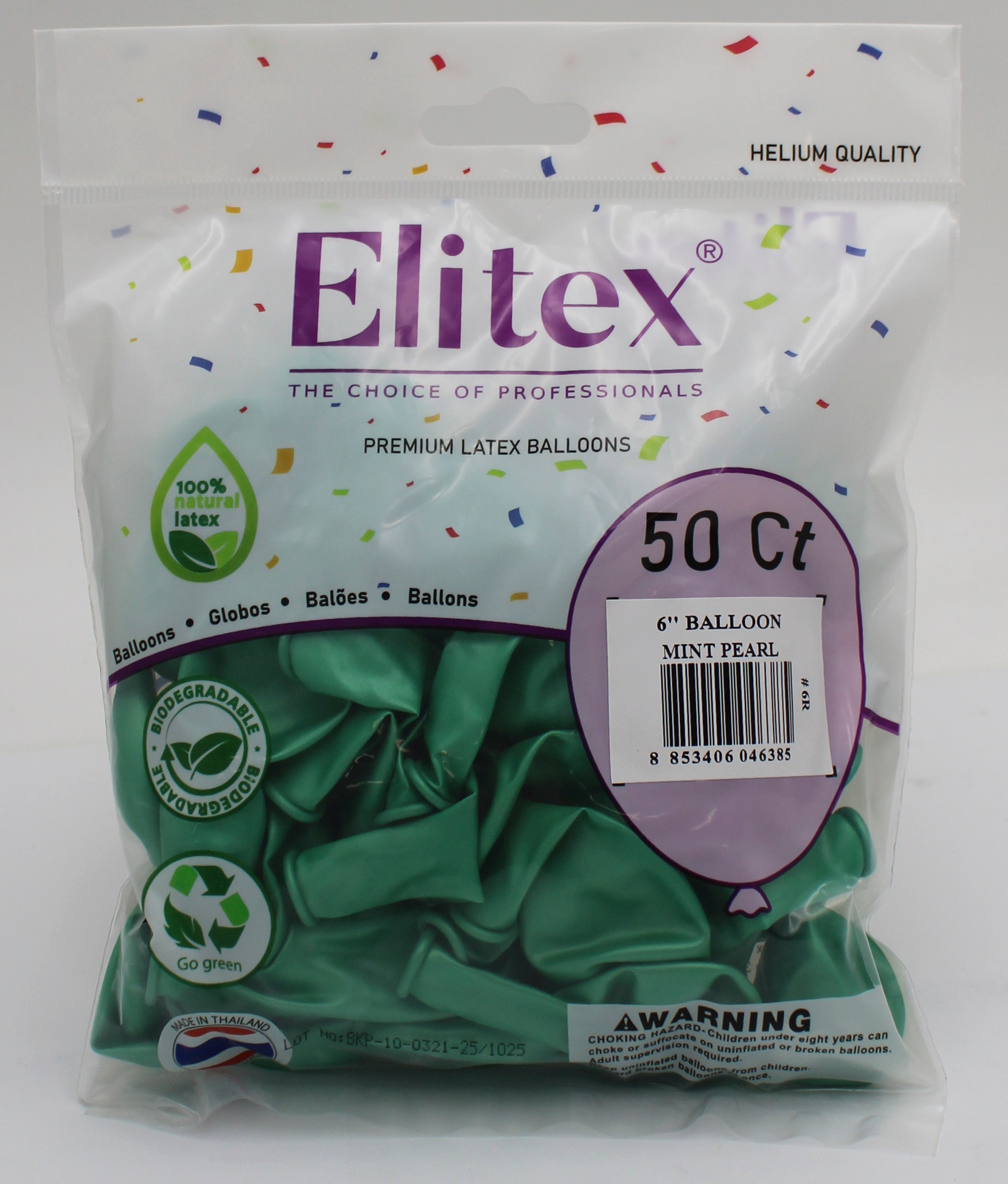 ELITEX 6" MINT PEARL ROUND BALLOON, 50 PACK