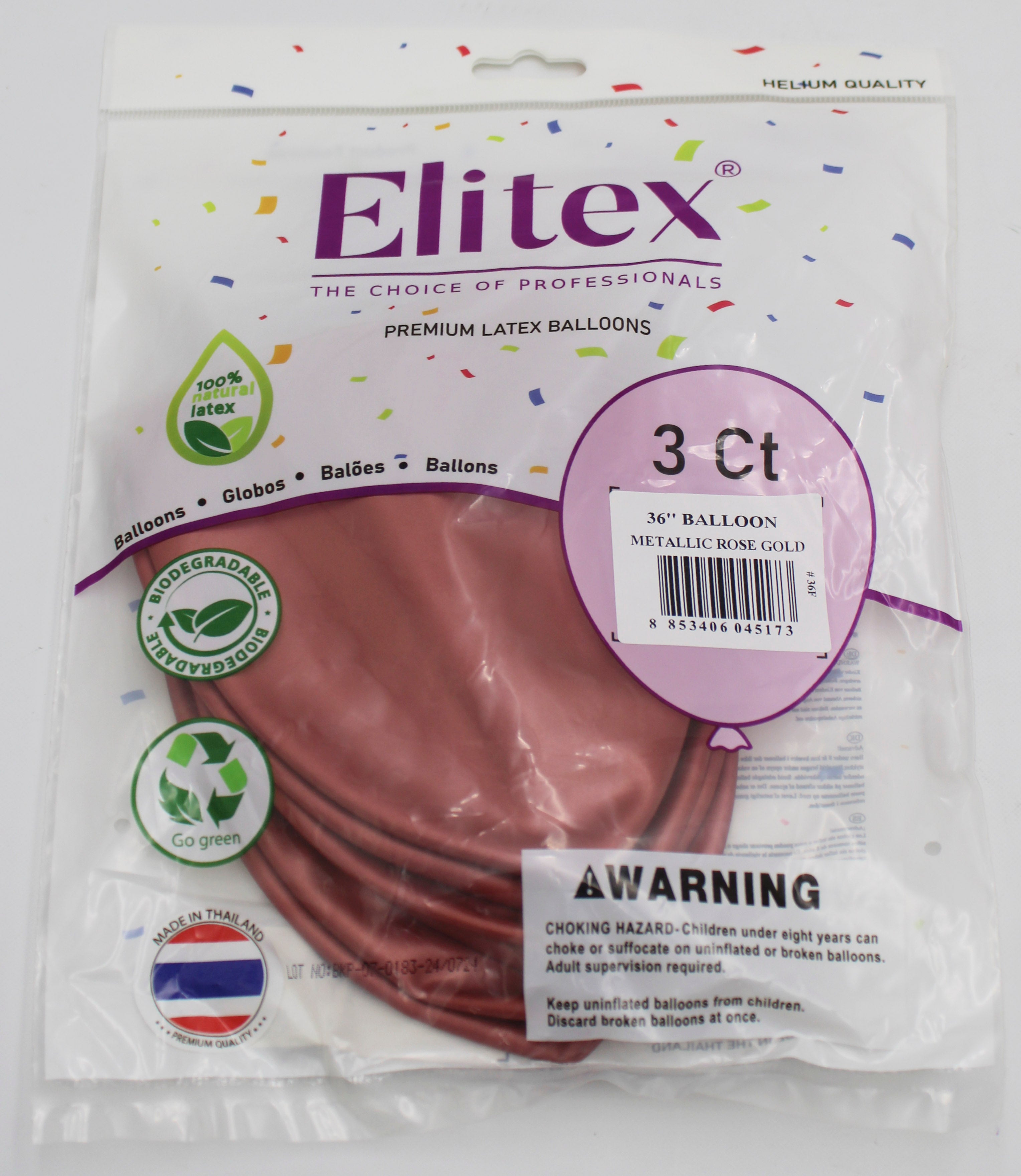 ELITEX 36" METALLIC ROSE GOLD ROUND BALLOON, 3 PACK