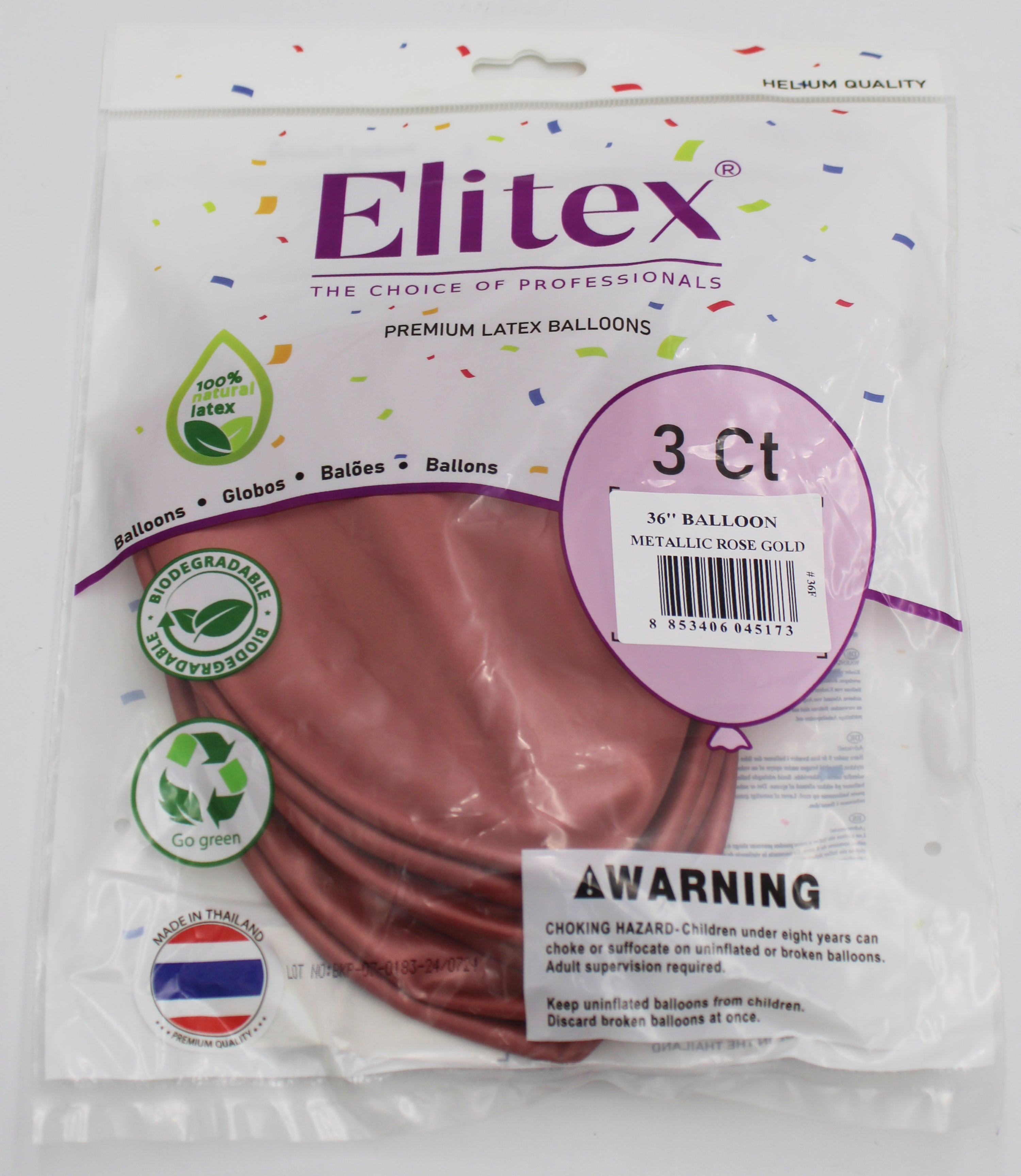 ELITEX 36" METALLIC ROSE GOLD ROUND BALLOON, 3 PACK