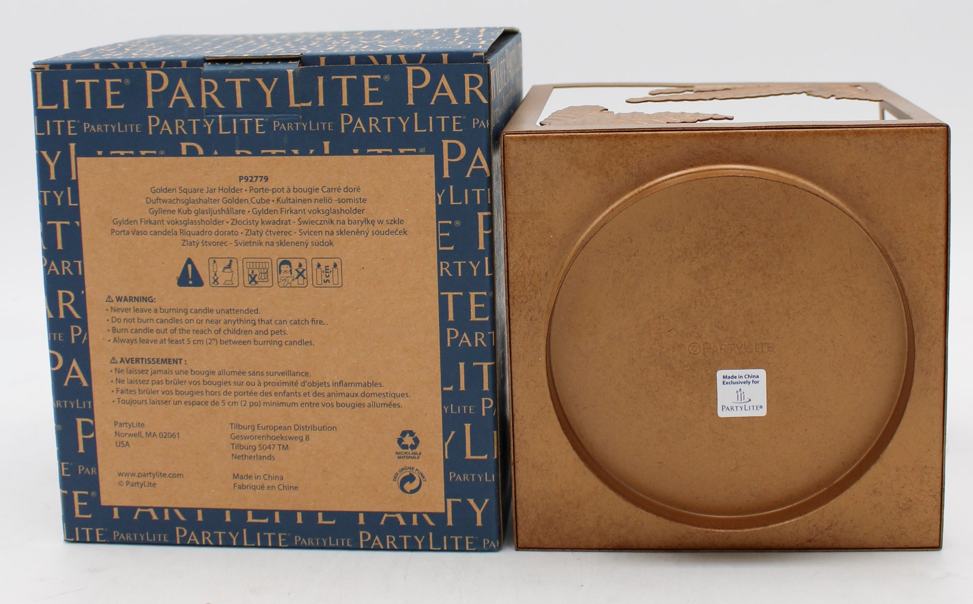 PARTYLITE GOLDEN SQUARE JAR HOLDER 5 1/2"W x 5 1/2"H