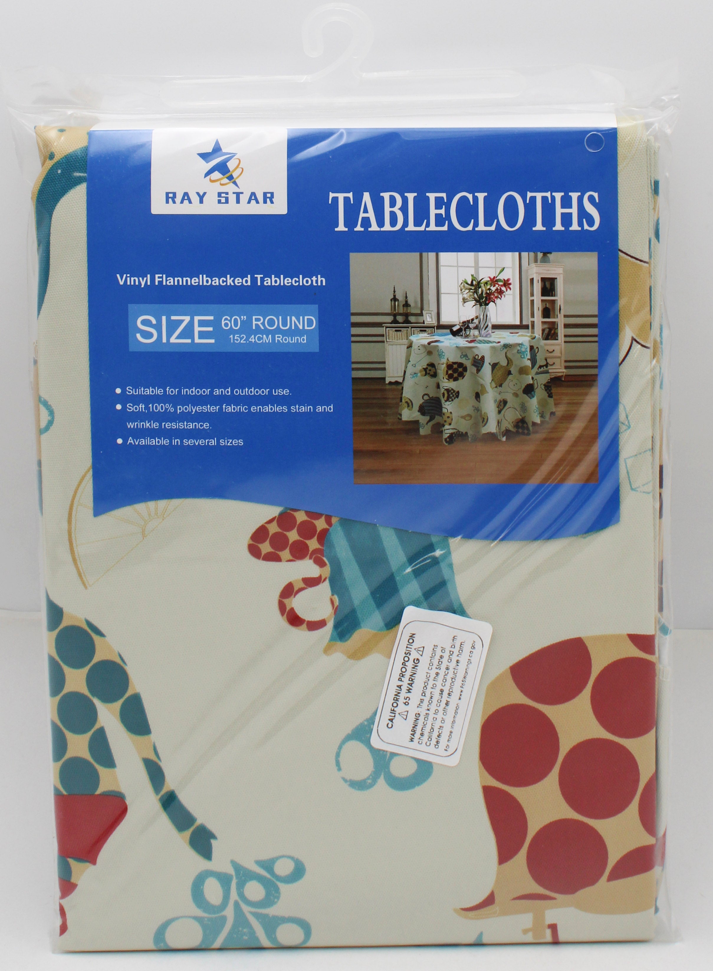 60" RND PRINTED VINYL TABLECLOTH