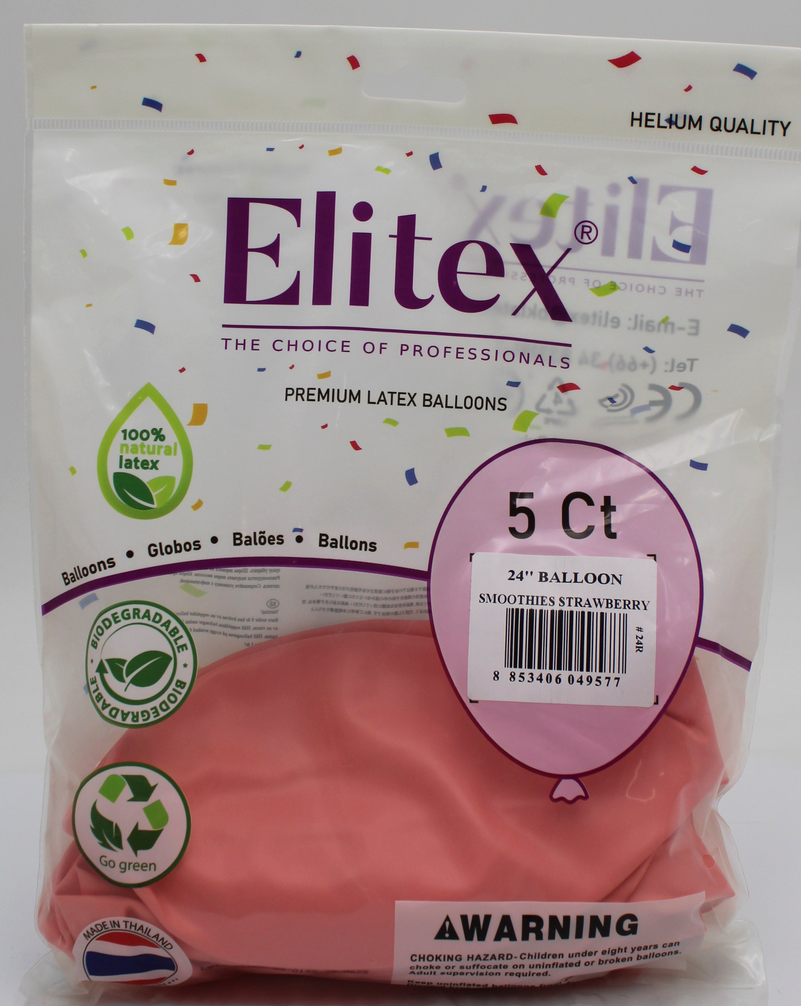 ELITEX 24" SMOOTHIE STRAWBERRY ROUND BALLOON, 5 PACK