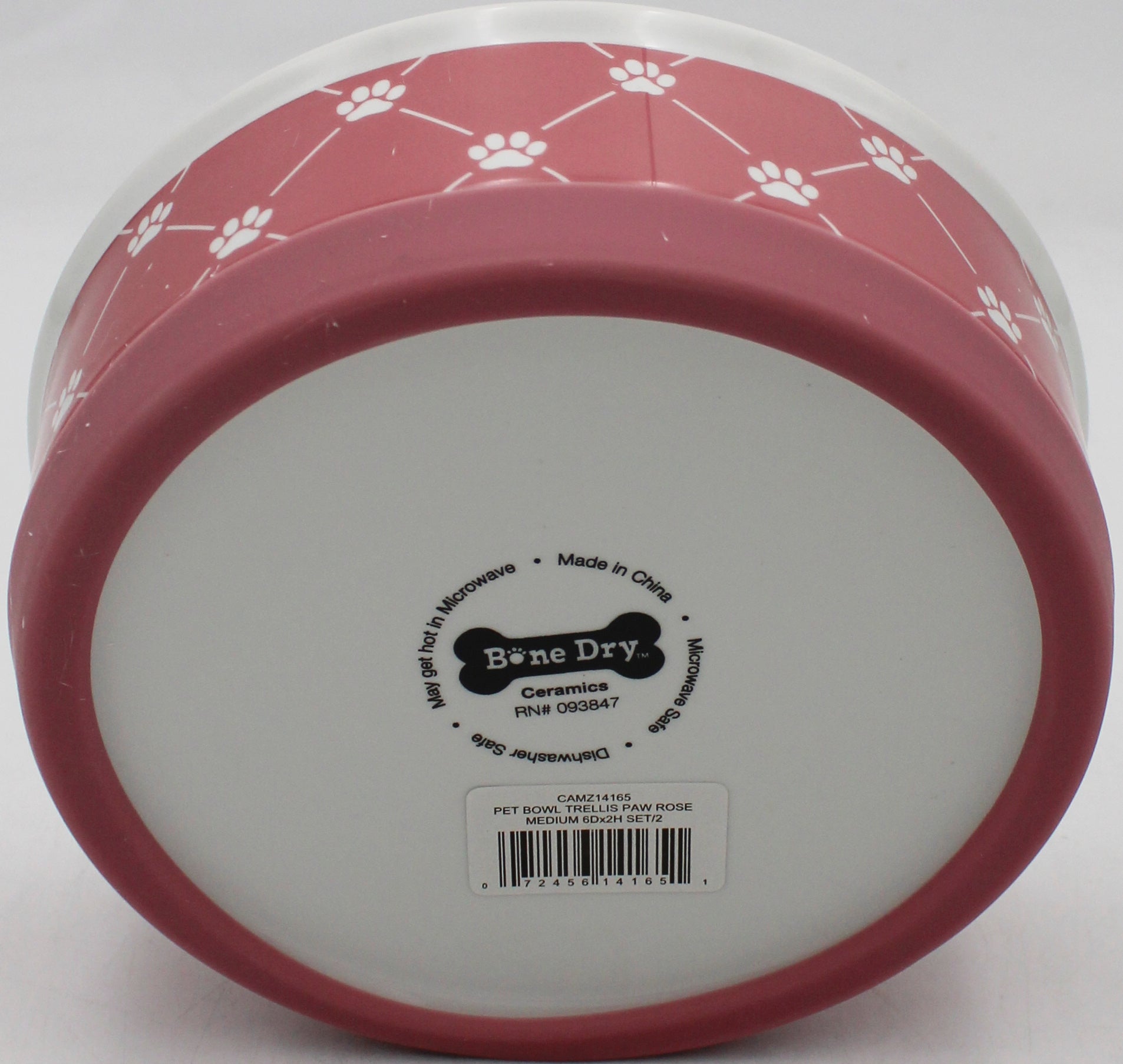 CERAMIC PET BOWL - TRELLIS PAW ROSE - MEDIUM 6Dx2H