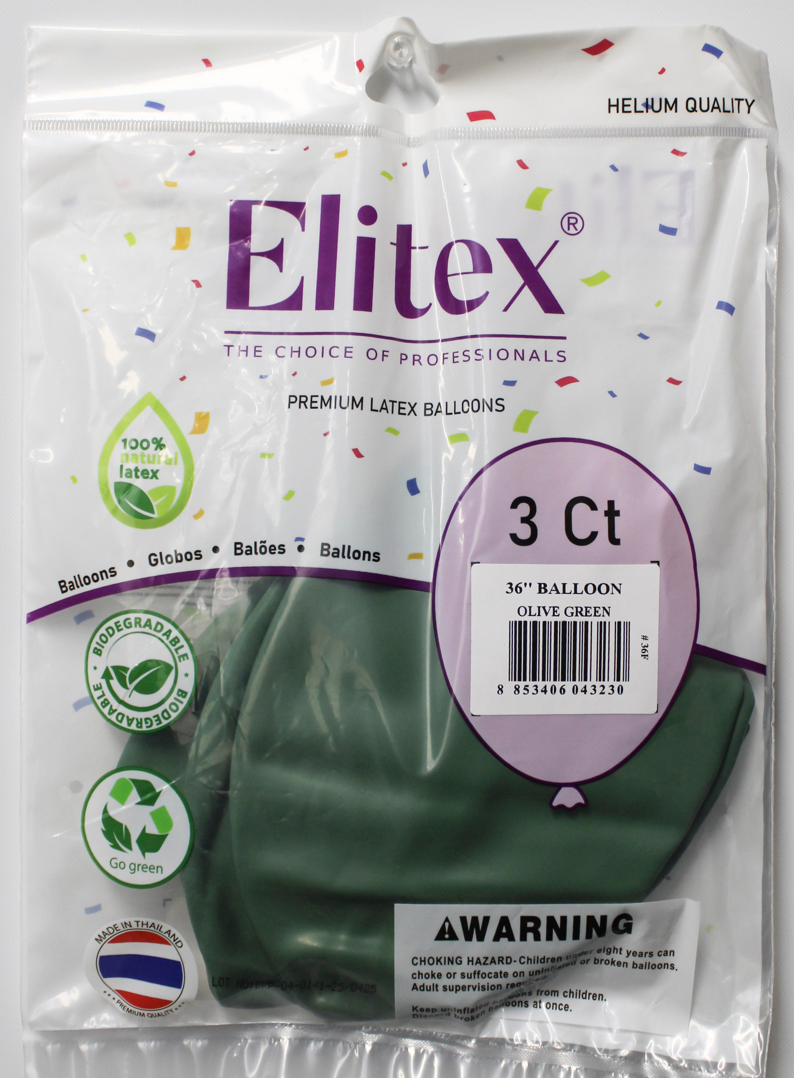 ELITEX 36" OLIVE GREEN ROUND BALLOON, 3 PACK