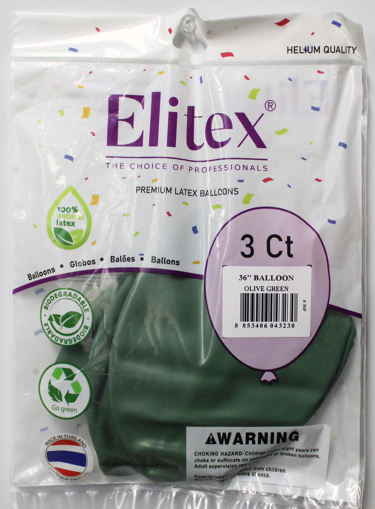ELITEX 36" OLIVE GREEN ROUND BALLOON, 3 PACK