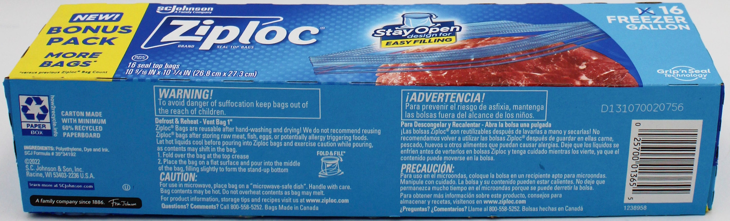 SP ZIPLOC BAG FREEZER 16CT GALLON.