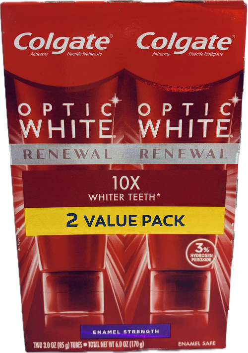 COLGATE OPTIC WHITE RENEWAL 2CT 3oz TUBES ENAMEL STRENGTH  EXP 1/31/25 NI