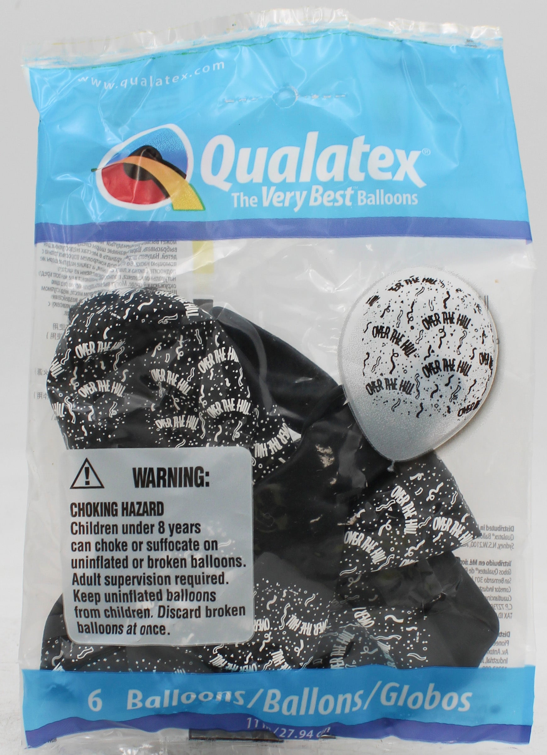 QUALATEX 11" ROUND PARTY BALLOONS ONYX 6CT OVER THE HILL-A-RND