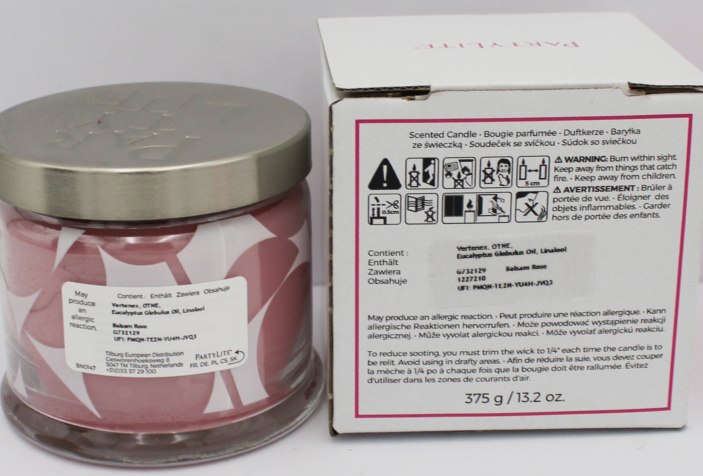 PARTYLITE BALSAM ROSE 3-WICK JAR CANDLE 13.2oz