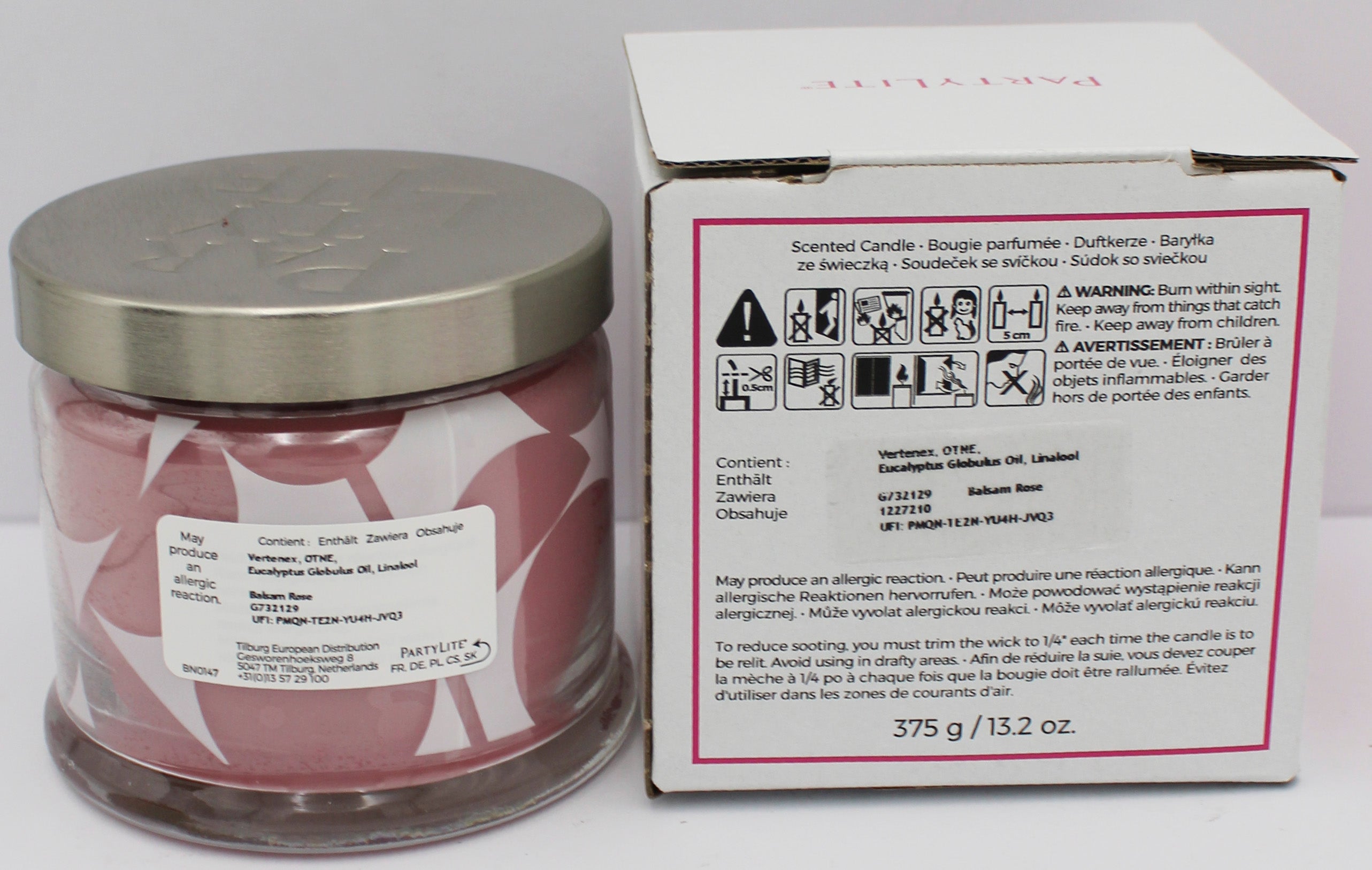 PARTYLITE BALSAM ROSE 3-WICK JAR CANDLE 13.2oz