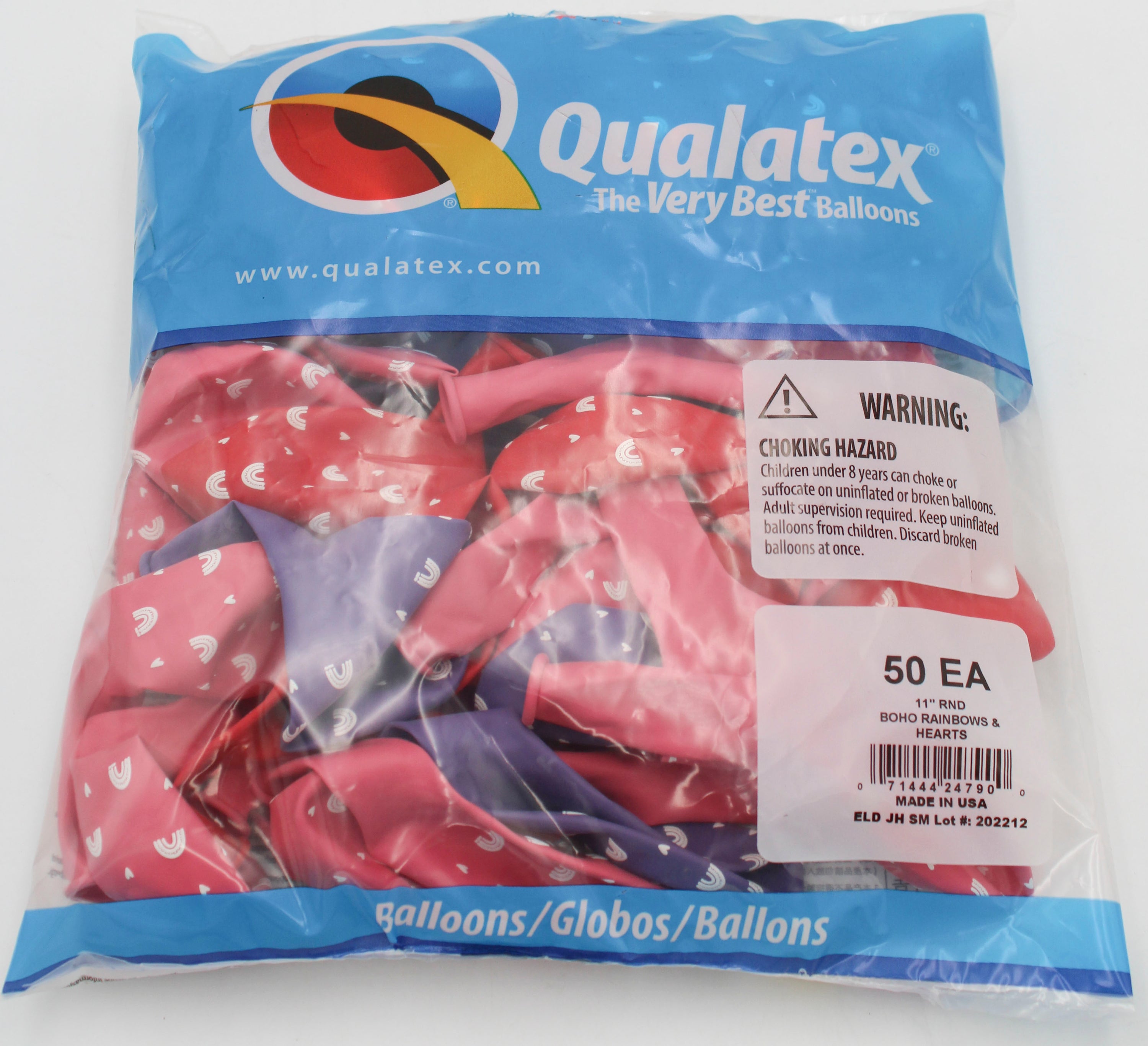 11" ROUND QX LATEX BALLOON AST 50CT BOHO RAINBOWS & HEARTS