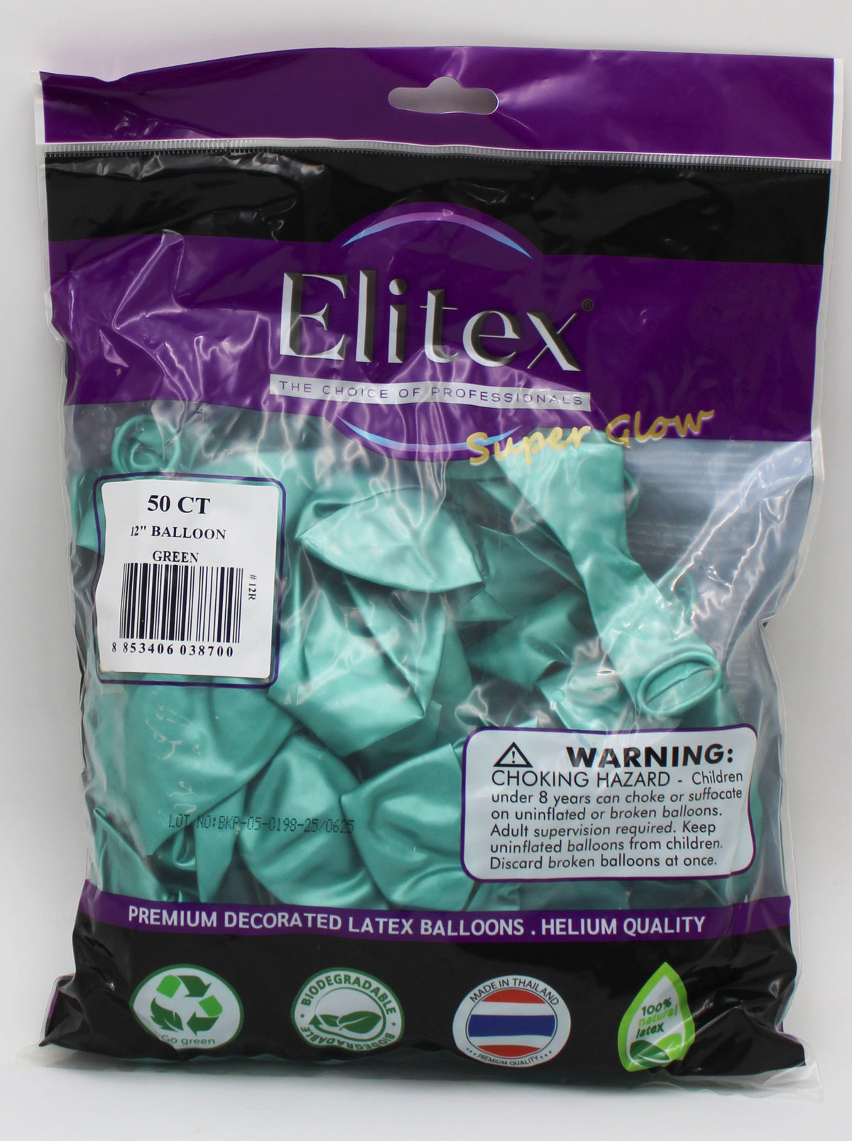 ELITEX 12" SUPERGLOW GREEN ROUND BALLOON, 50 PACK