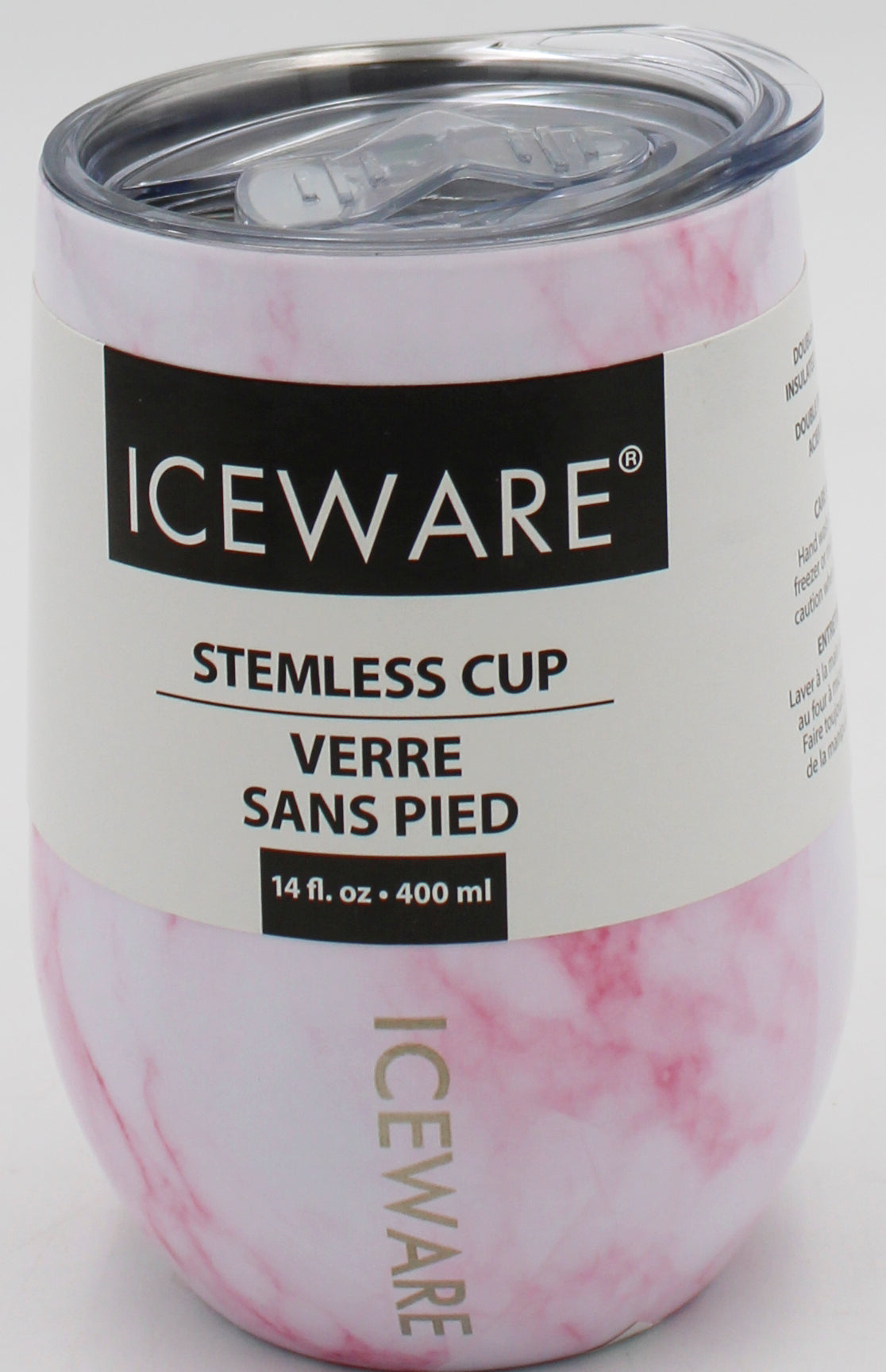 14oz DOUBLE WALL STEMLESS WINE CUP - PINK MARBLE