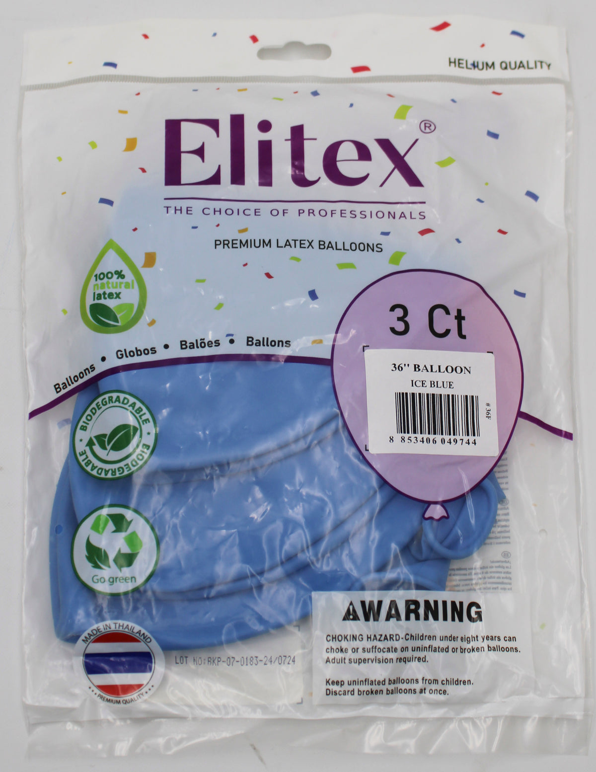 ELITEX 36" ICE BLUE ROUND BALLOON, 3 PACK
