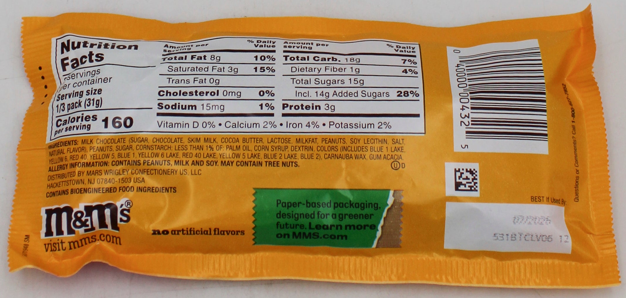 M&Ms PEANUT 3.27 Oz Milk Chocolate Share Size BB 7/1/2026