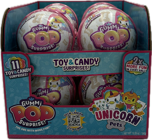 TOY&CANDY LARGE GUMMI POP 11SURPRICES  1.59oz UNICORN PETS  BB12/15/24