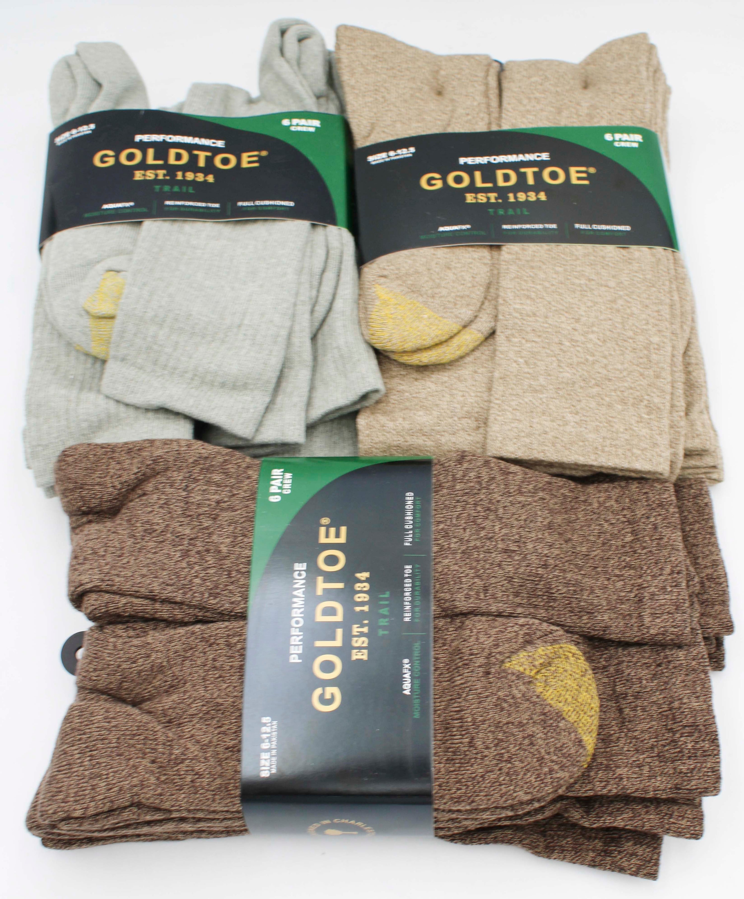 GOLDTOE 6PK CREW SOCKS MIX  PP$22.00 SZ 6-12 NI