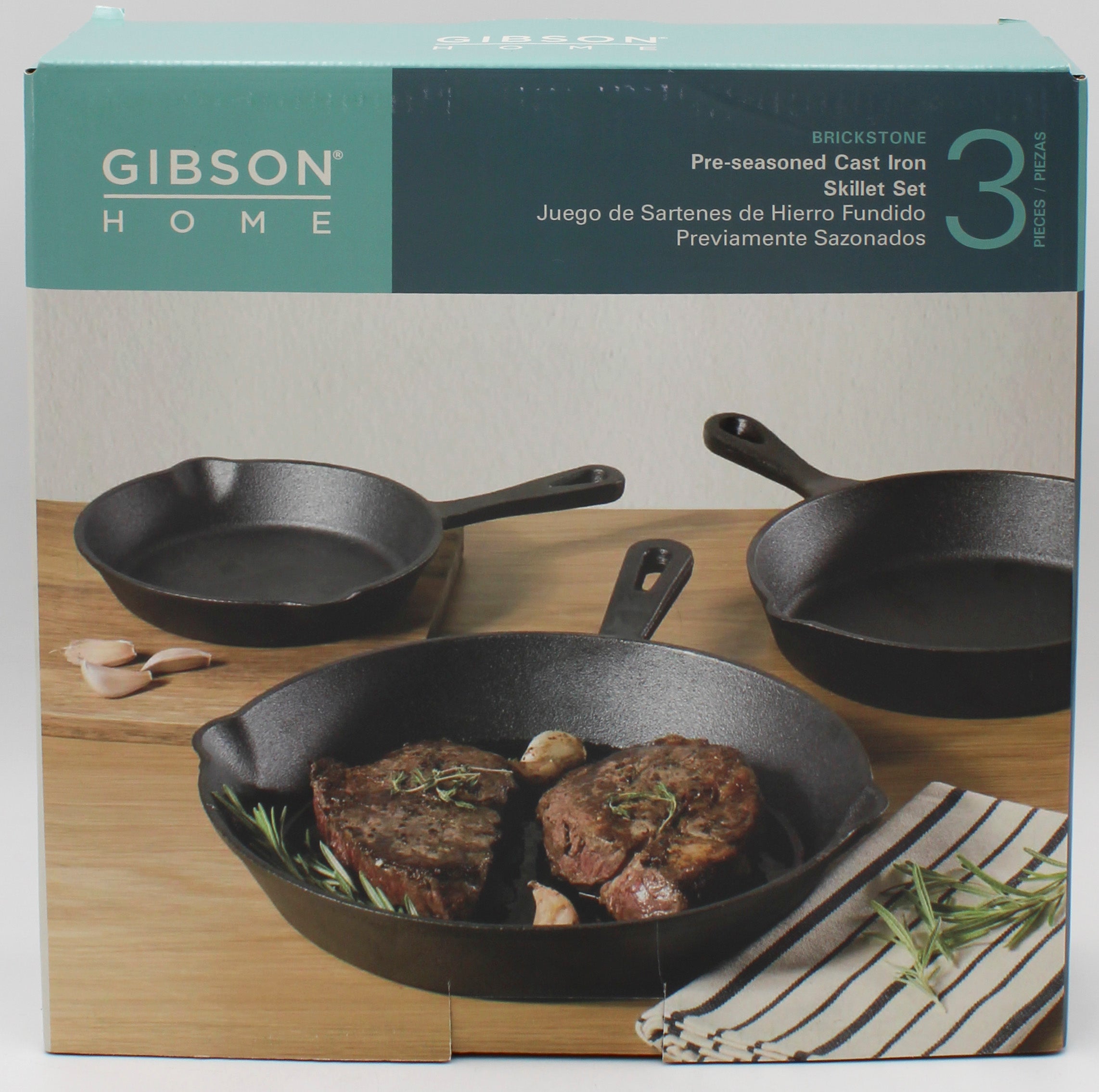 3PC CAST IRON SKILLET SET - 6in, 8in & 10in PRESEASONED NI