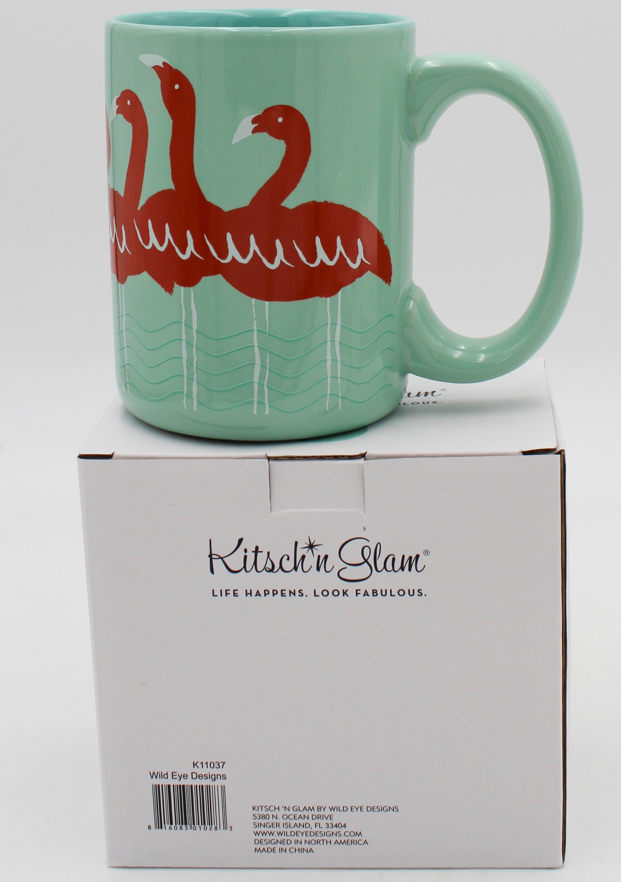 16oz CERAMIC MUG - MINT FLAMINGO