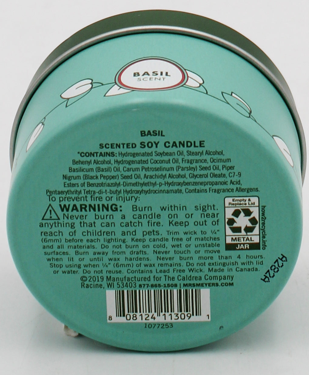 MRS MEYERS TIN CANDLE BASIL 2.9oz US