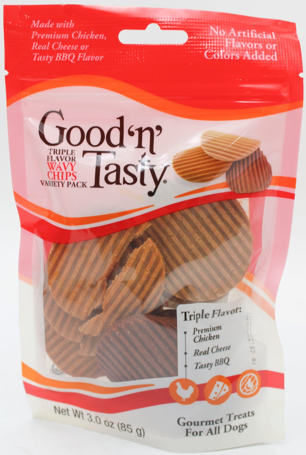 GOOD N TASTY FLAVOR WAVY CHIPS DOG TREATS 3oz BB 6/20/2027 NI